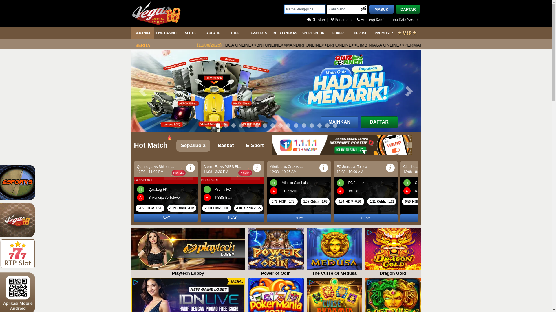 website screenshot of https://vegas88idn1.biz/