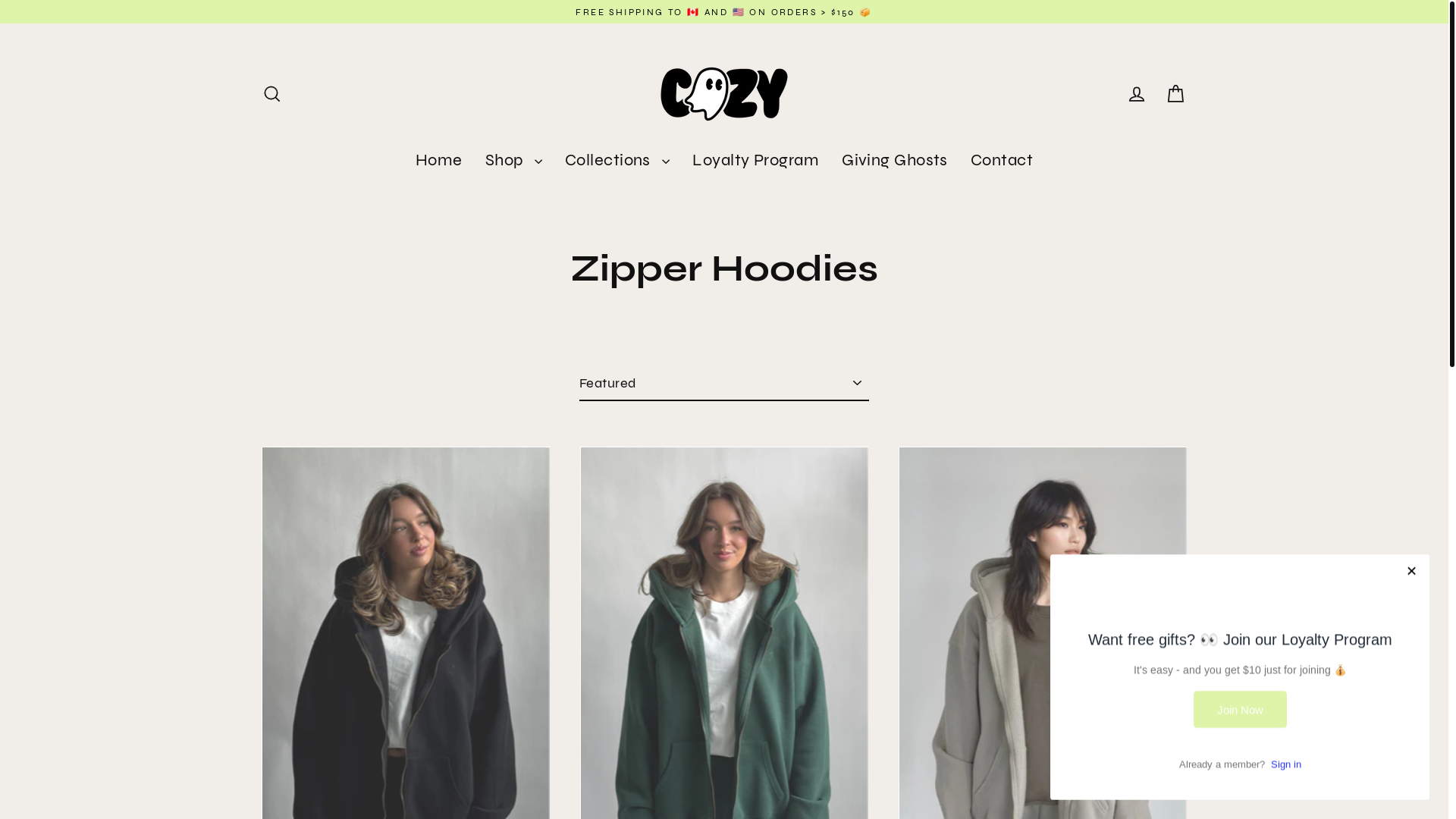 website screenshot of https://cozyghost.ca/en-au/collections/zipper-hoodies