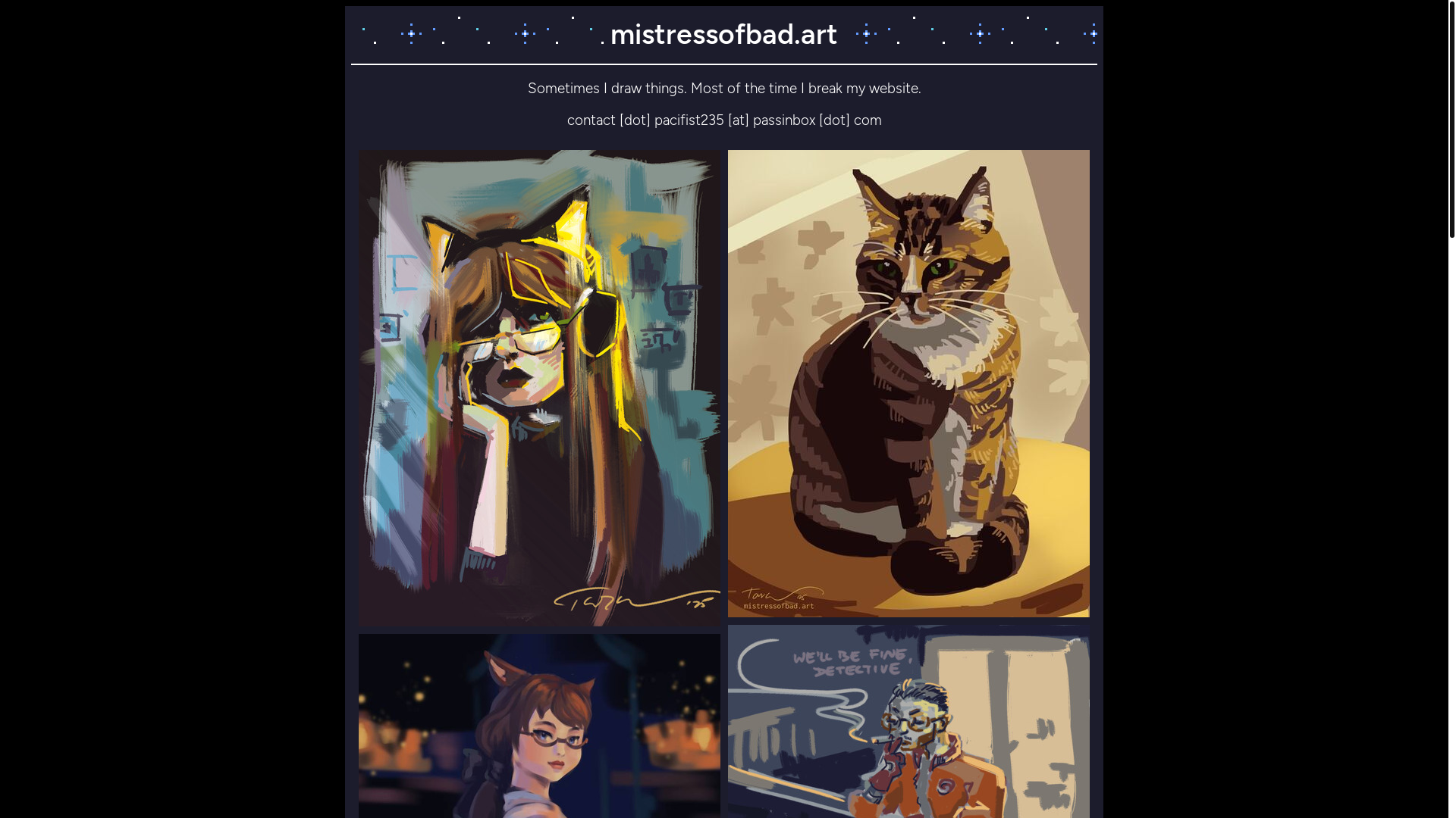 website screenshot of https://mistressofbad.art/