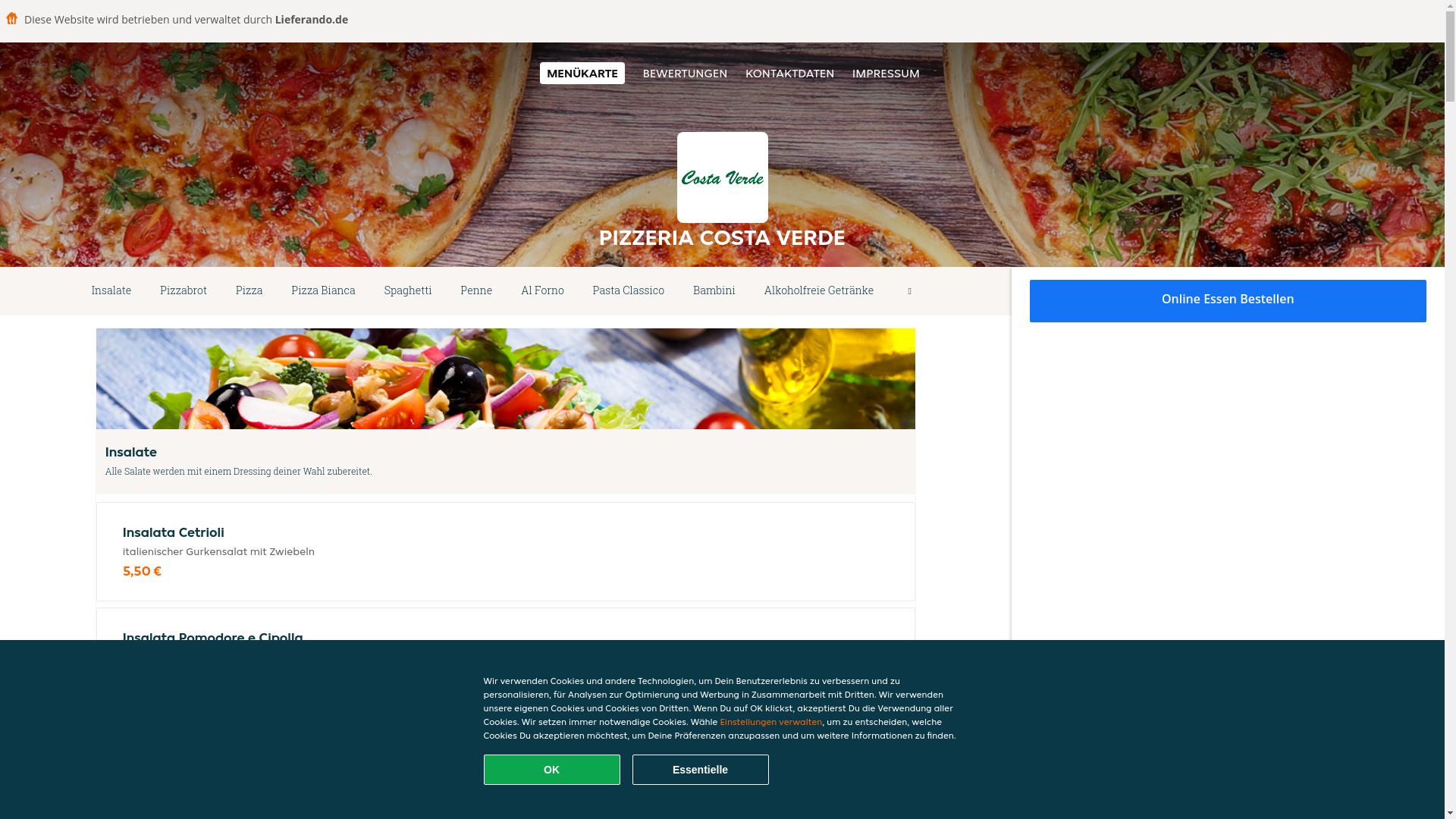 website screenshot of https://pizzeriacostaverde-augsburg.de/