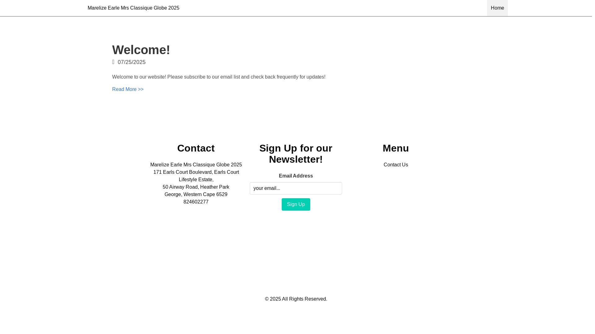 website screenshot of https://marelizeearlemrsclassiqueglobe2025.com/