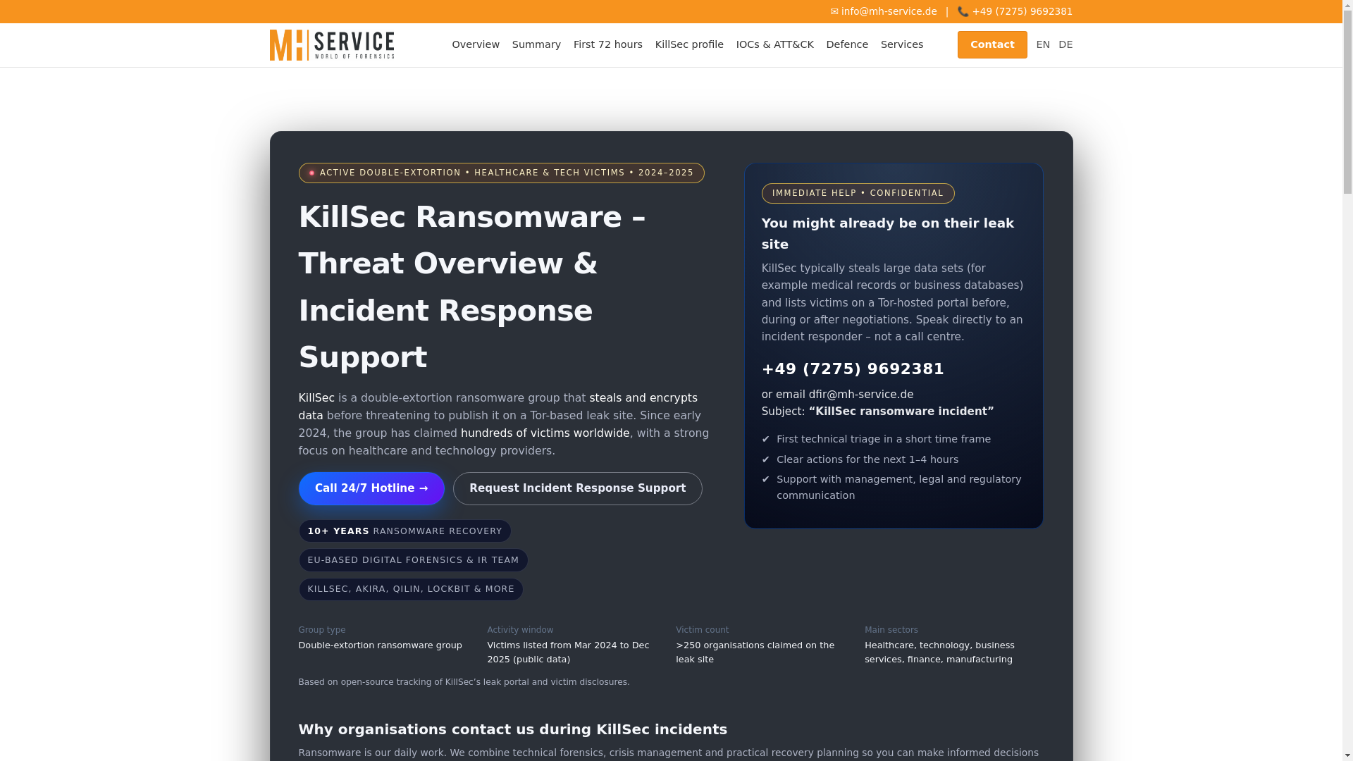 website screenshot of https://killsec-ransomware.de/