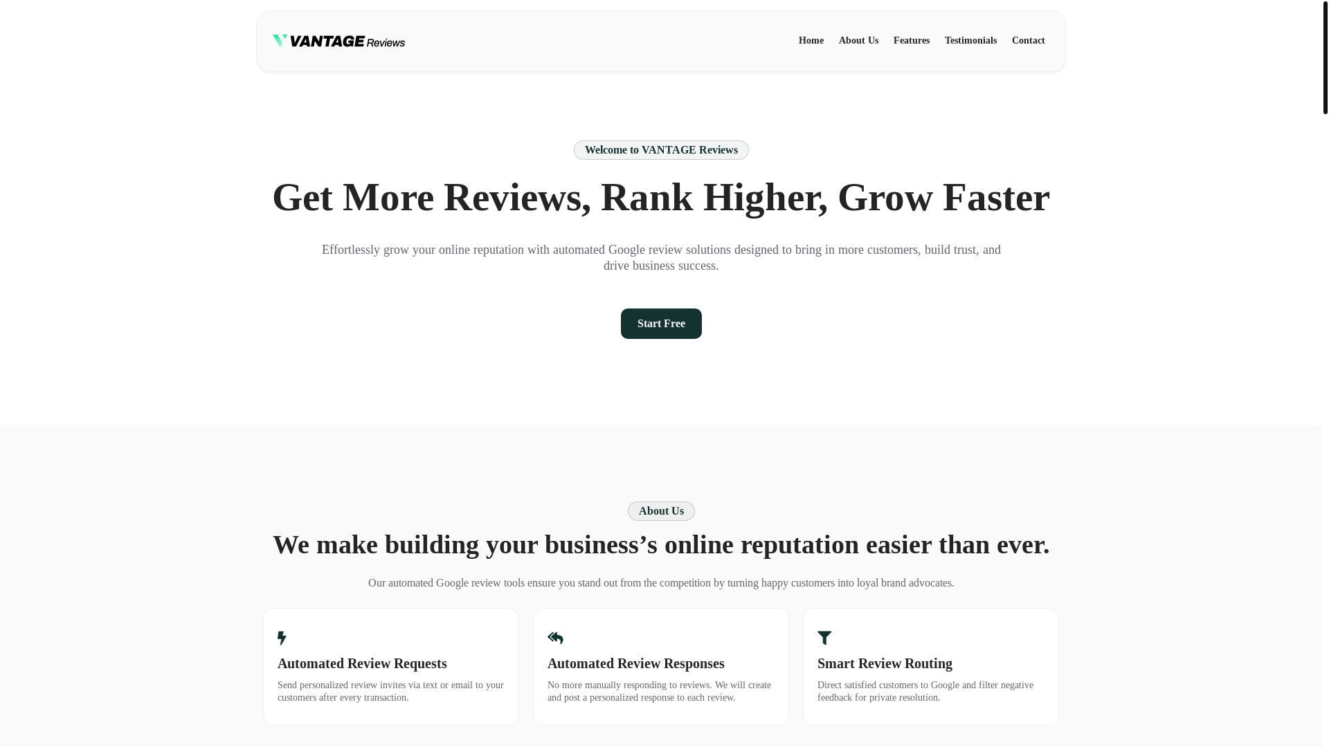 website screenshot of https://getvantagereviews.com/