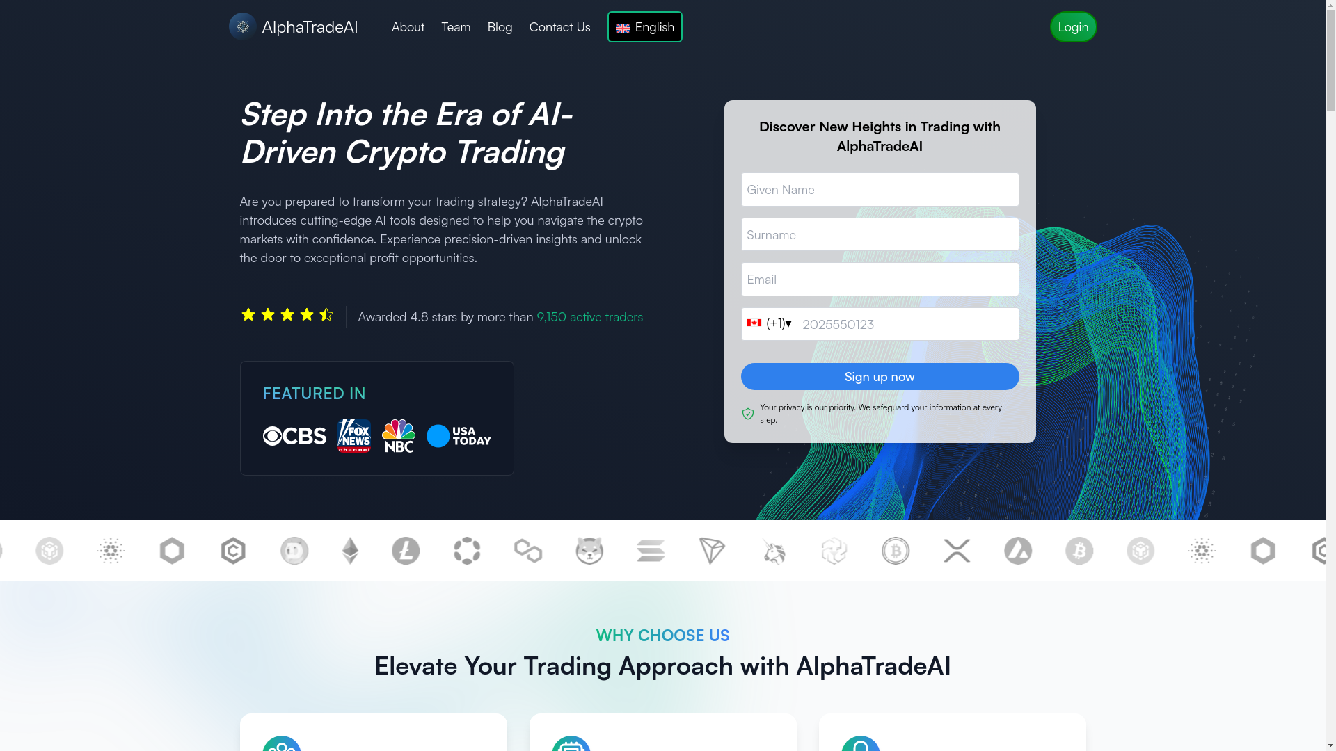 website screenshot of https://alphatradeaiapp.net/