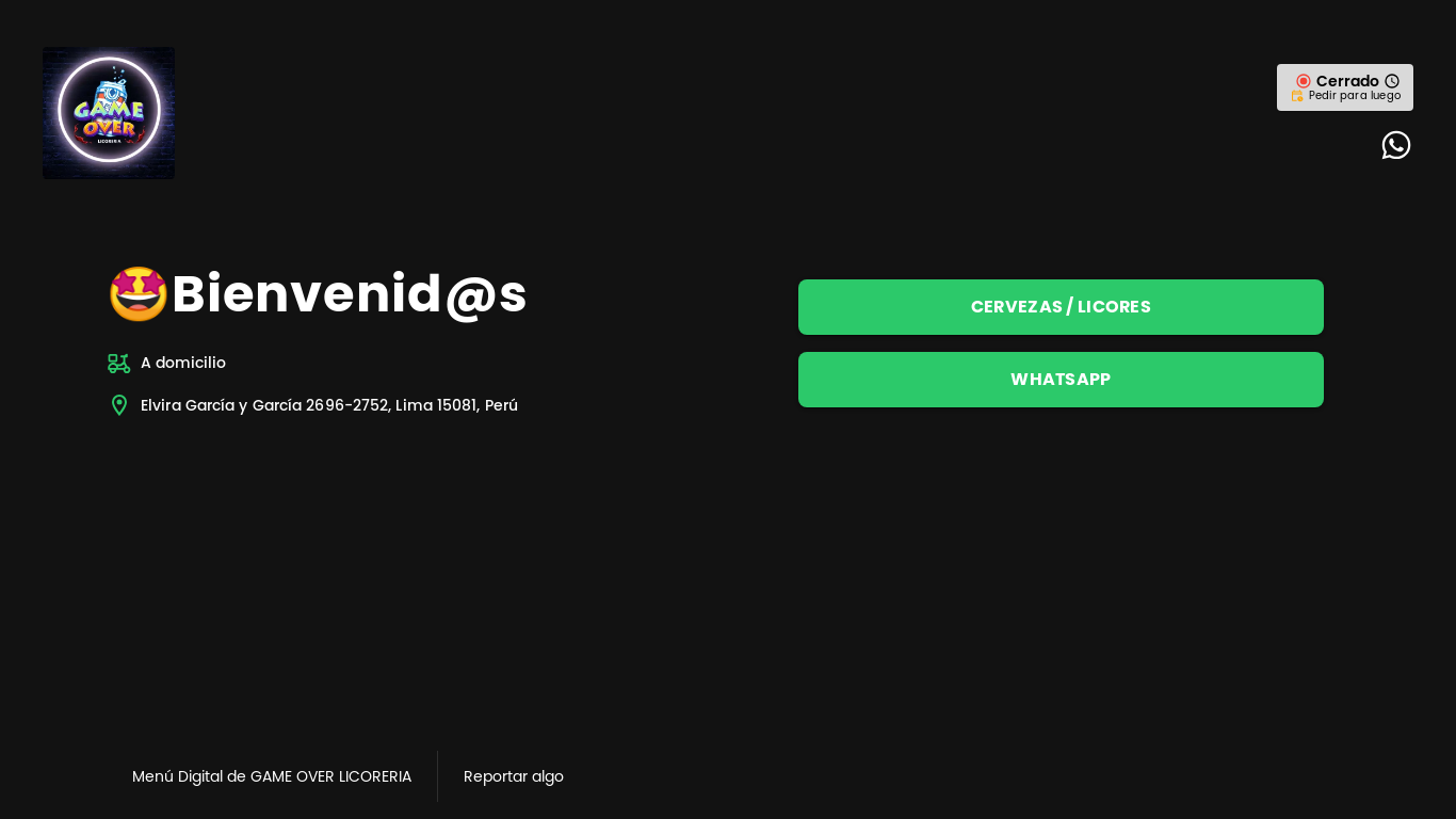 website screenshot of https://gameoverlicoreria.com/