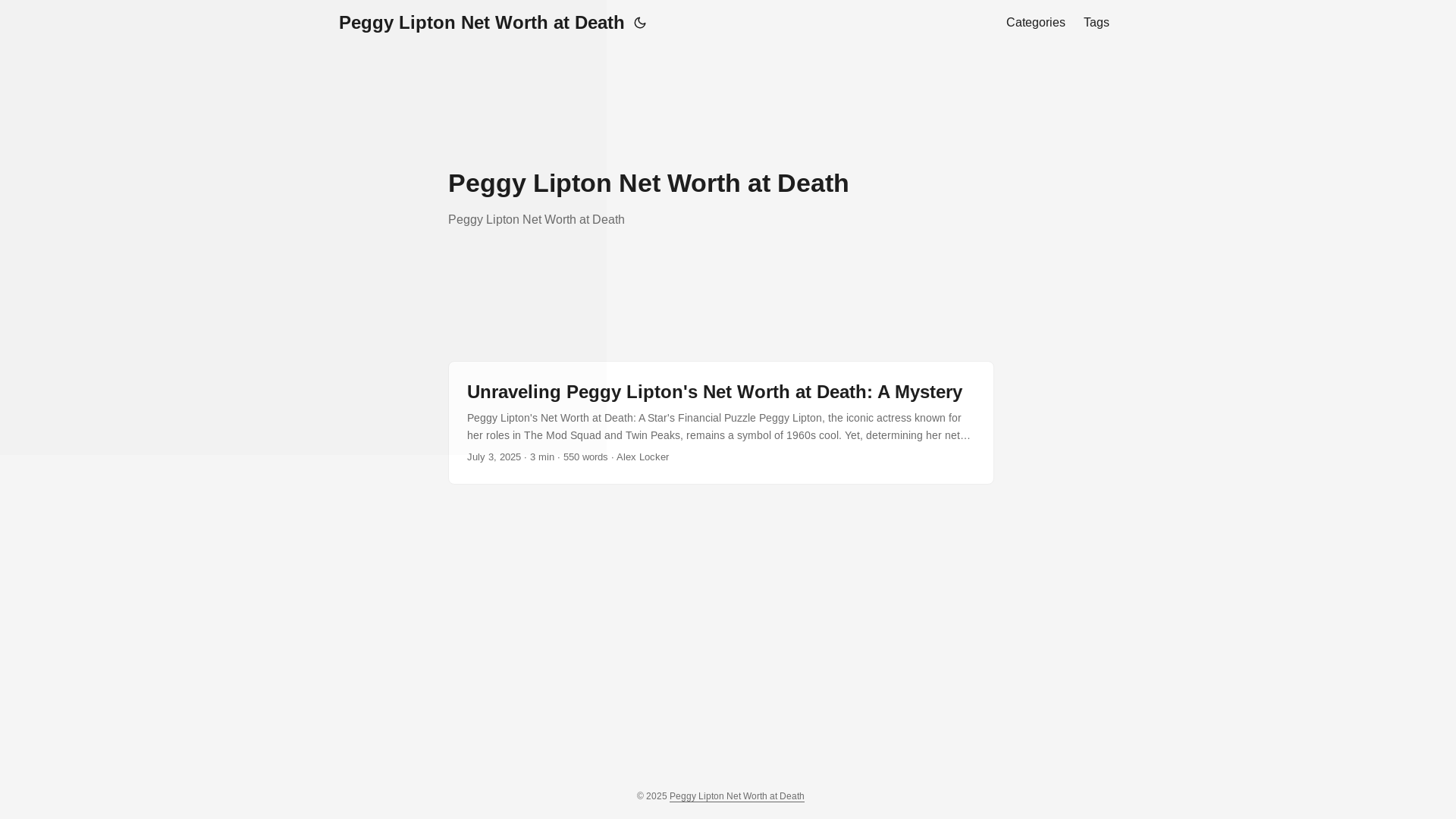 website screenshot of https://peggy-lipton-net-worth-at-death.pages.dev/