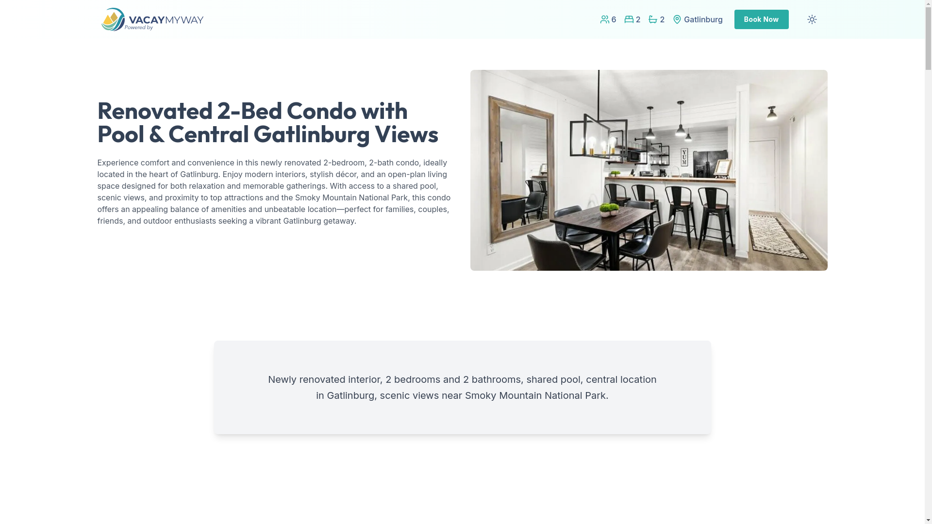 website screenshot of https://vibrantview.vacations/