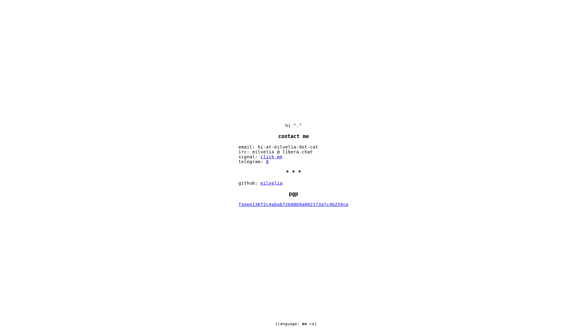website screenshot of https://eilvelia-cat.pages.dev/