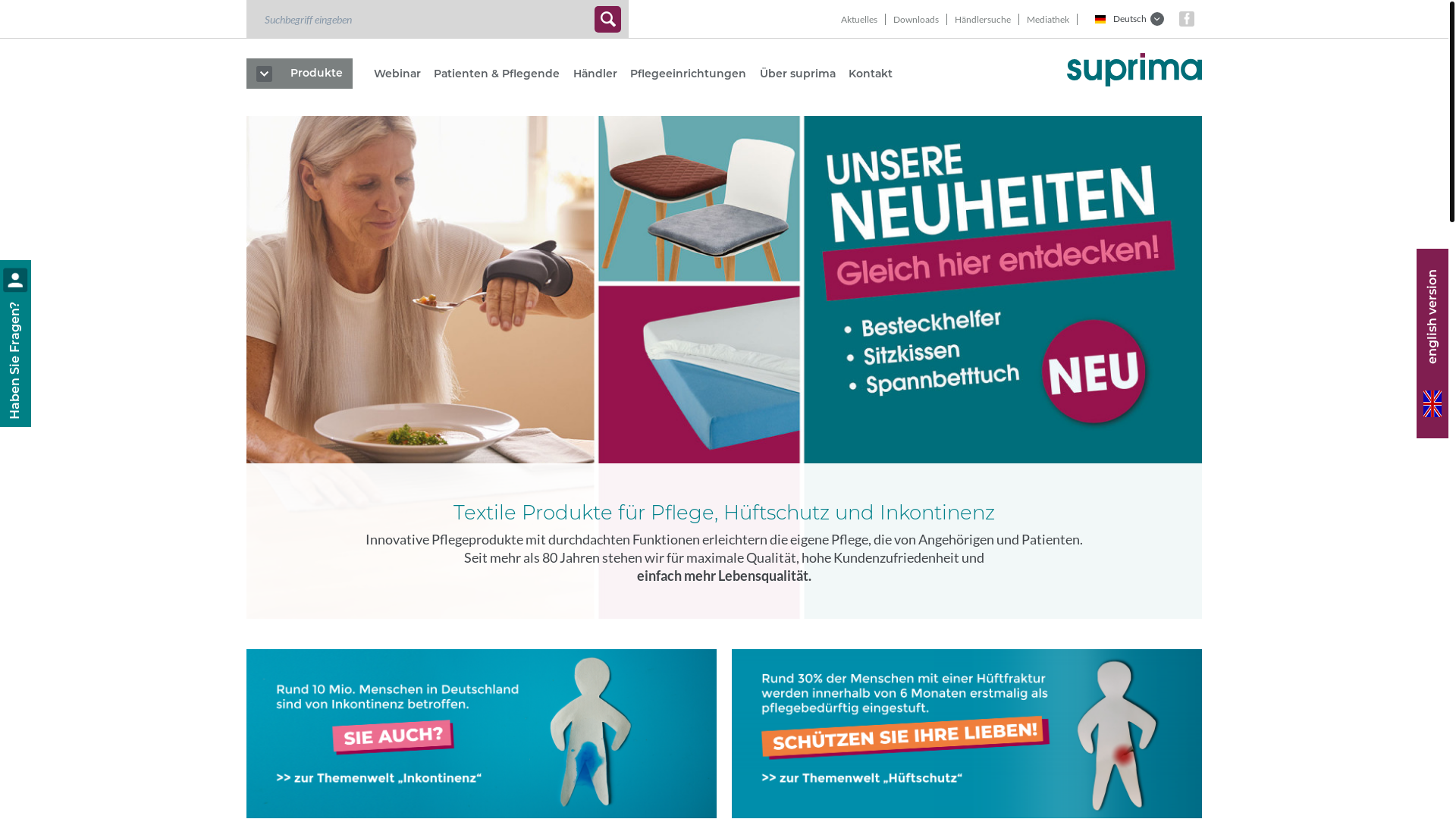 website screenshot of https://www.suprima-gmbh.de/
