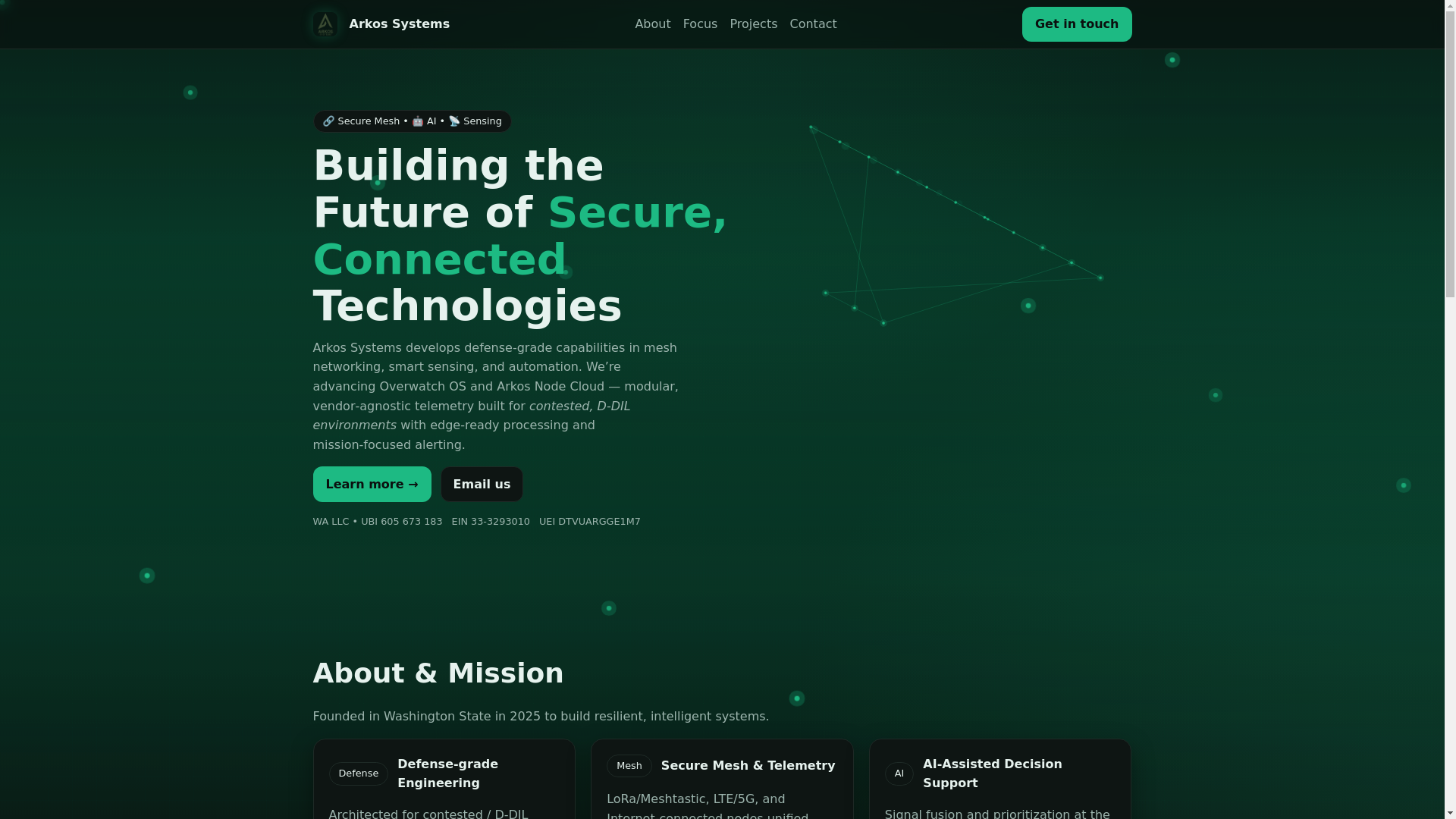 website screenshot of https://arkossystems.com/