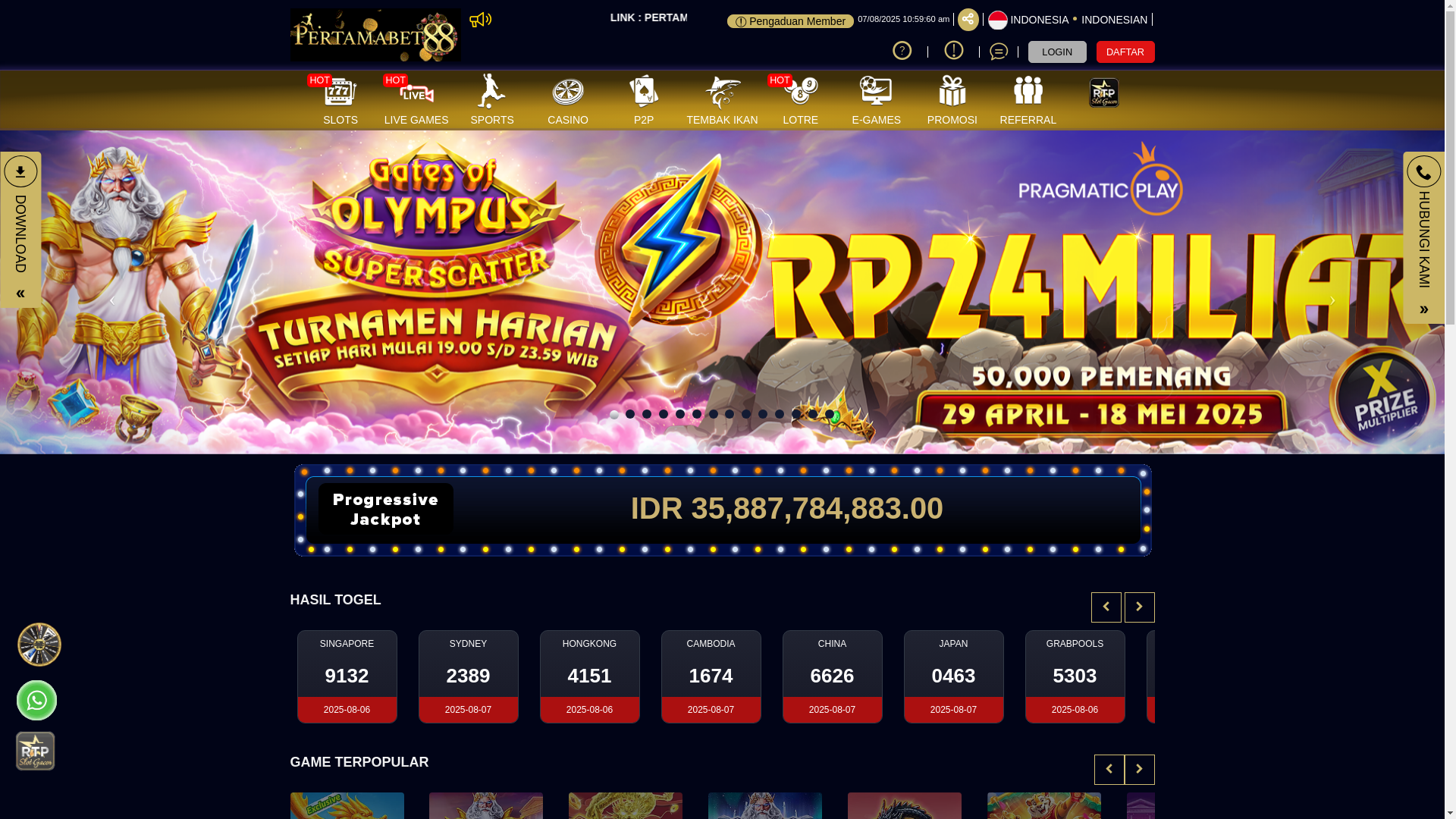 website screenshot of https://pertamabet88.rent/