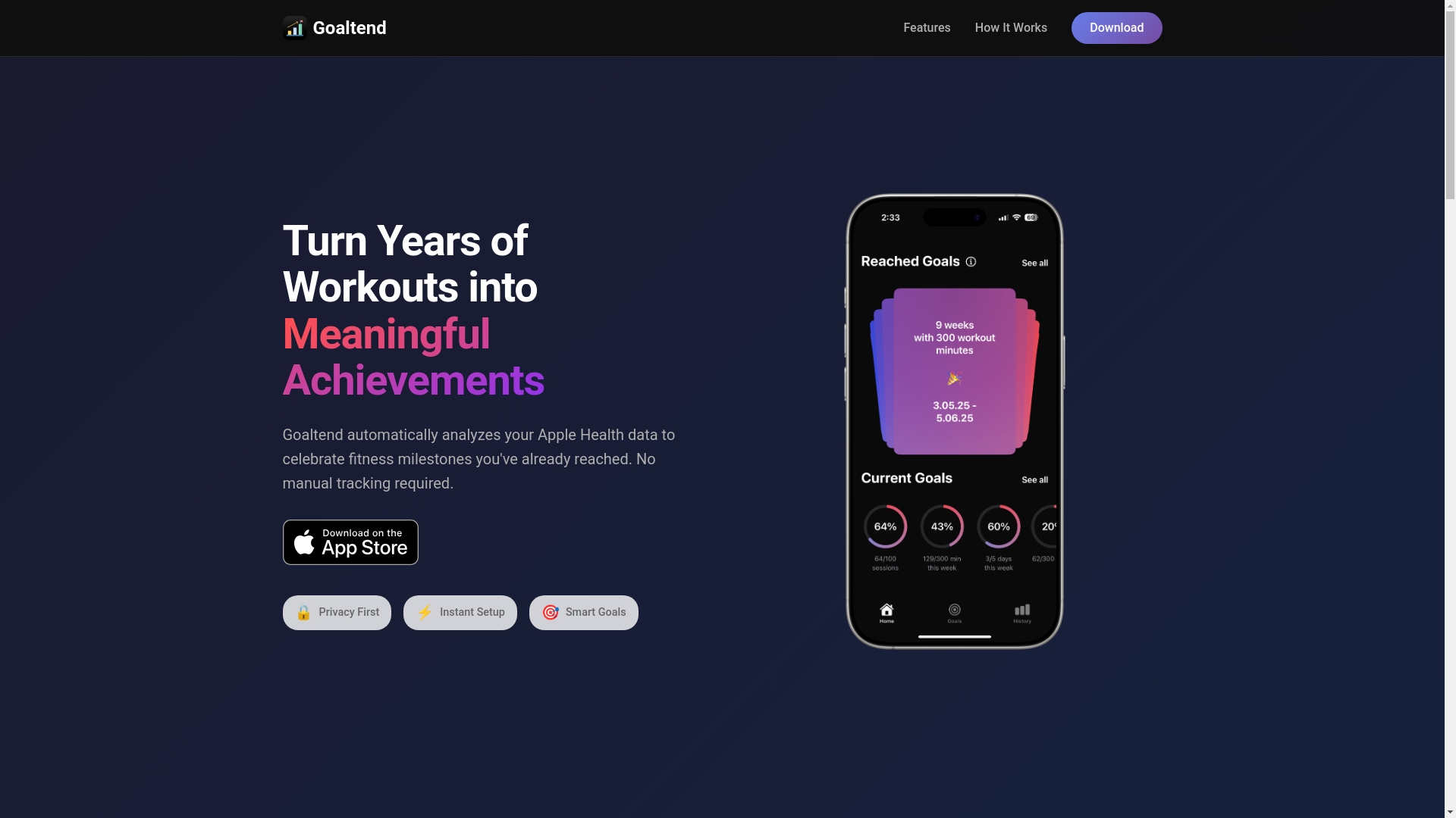 website screenshot of https://goaltend.life/