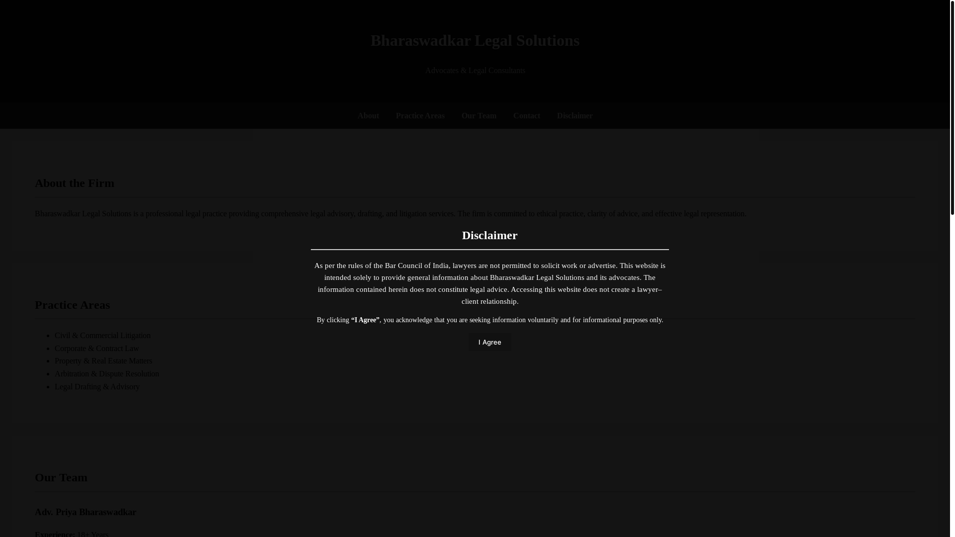 website screenshot of https://bharaswadkarlegalsolutions.com/