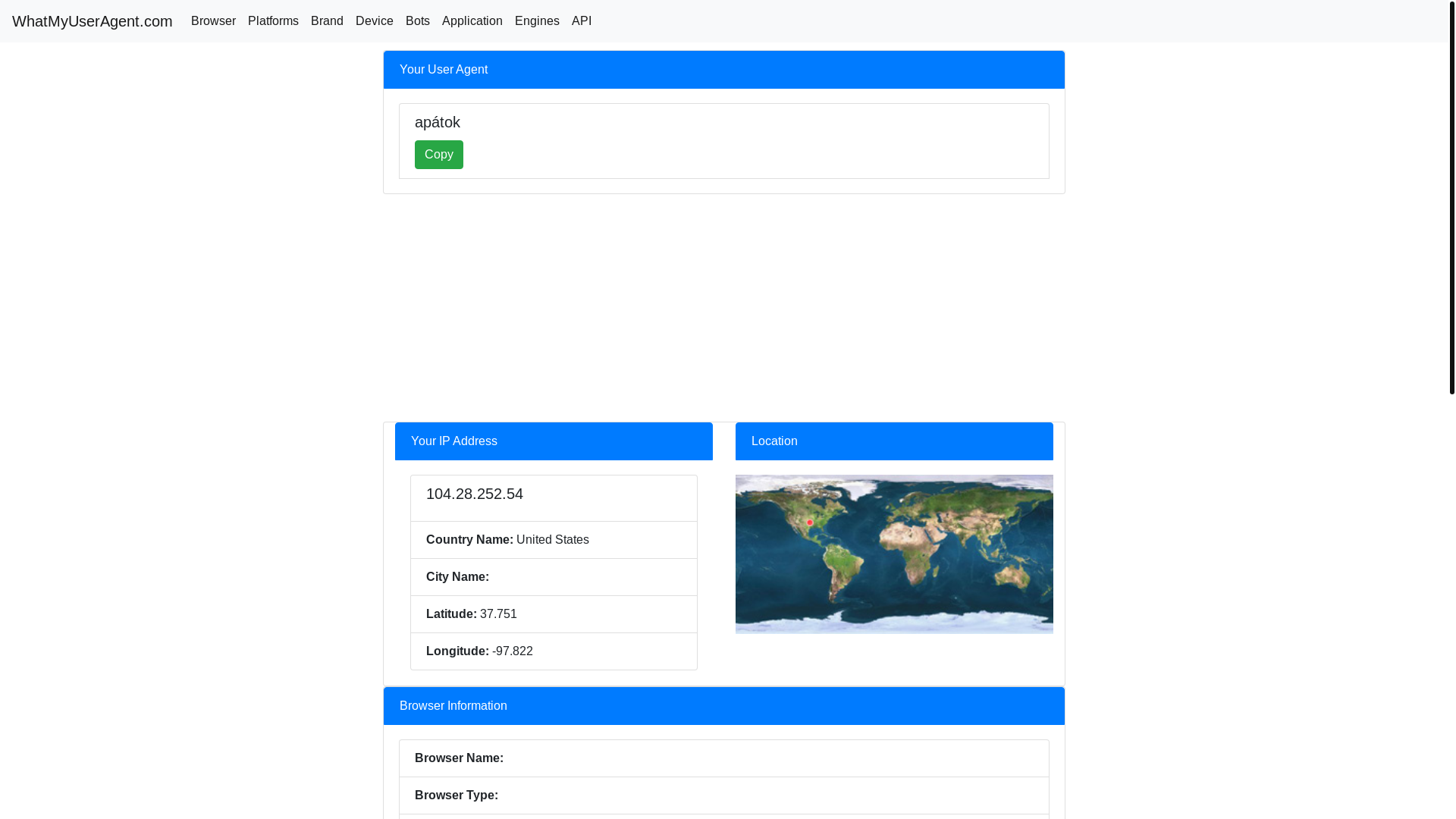 website screenshot of https://whatmyuseragent.com/