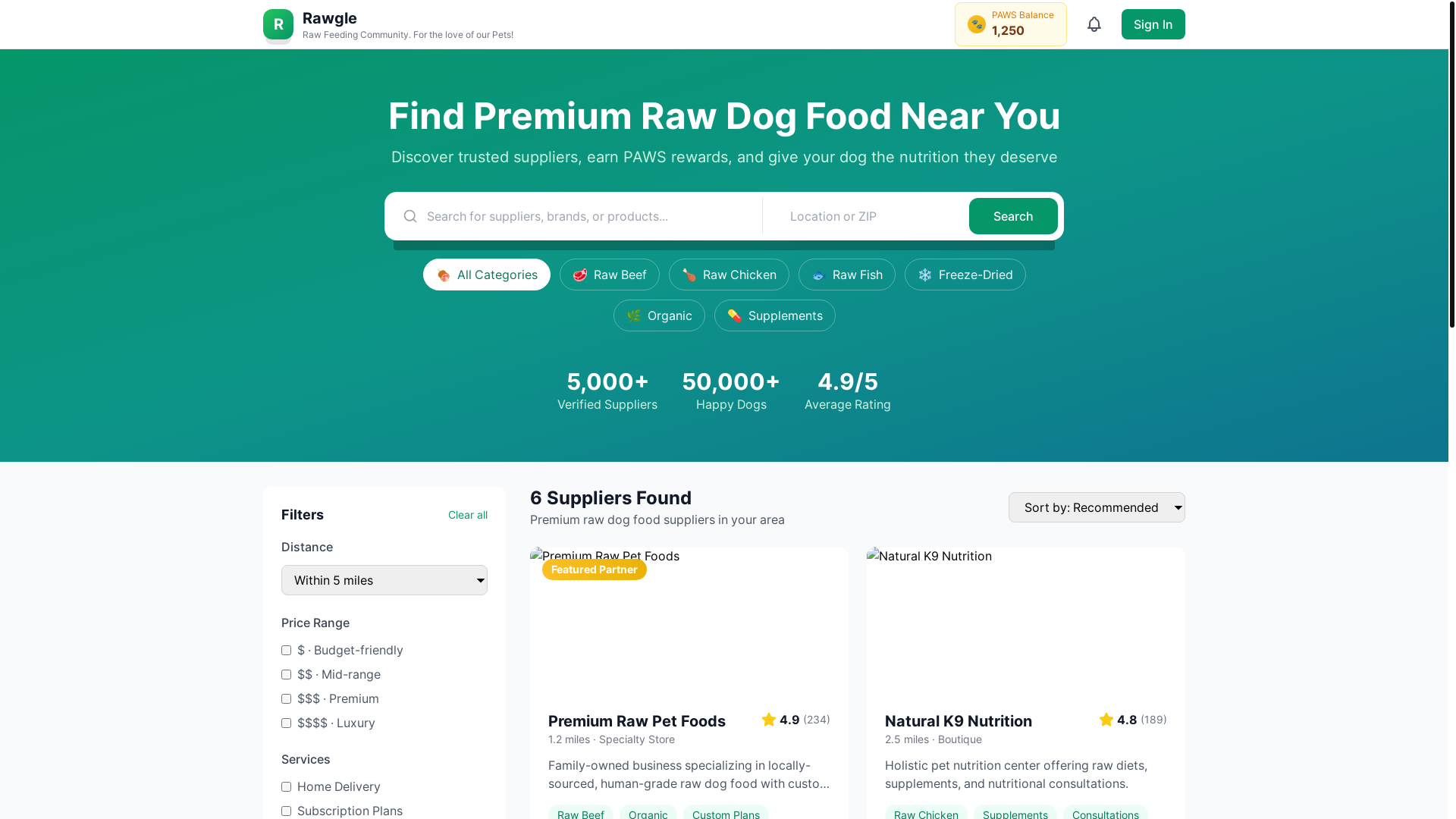 website screenshot of https://rawgle-frontend.pages.dev/