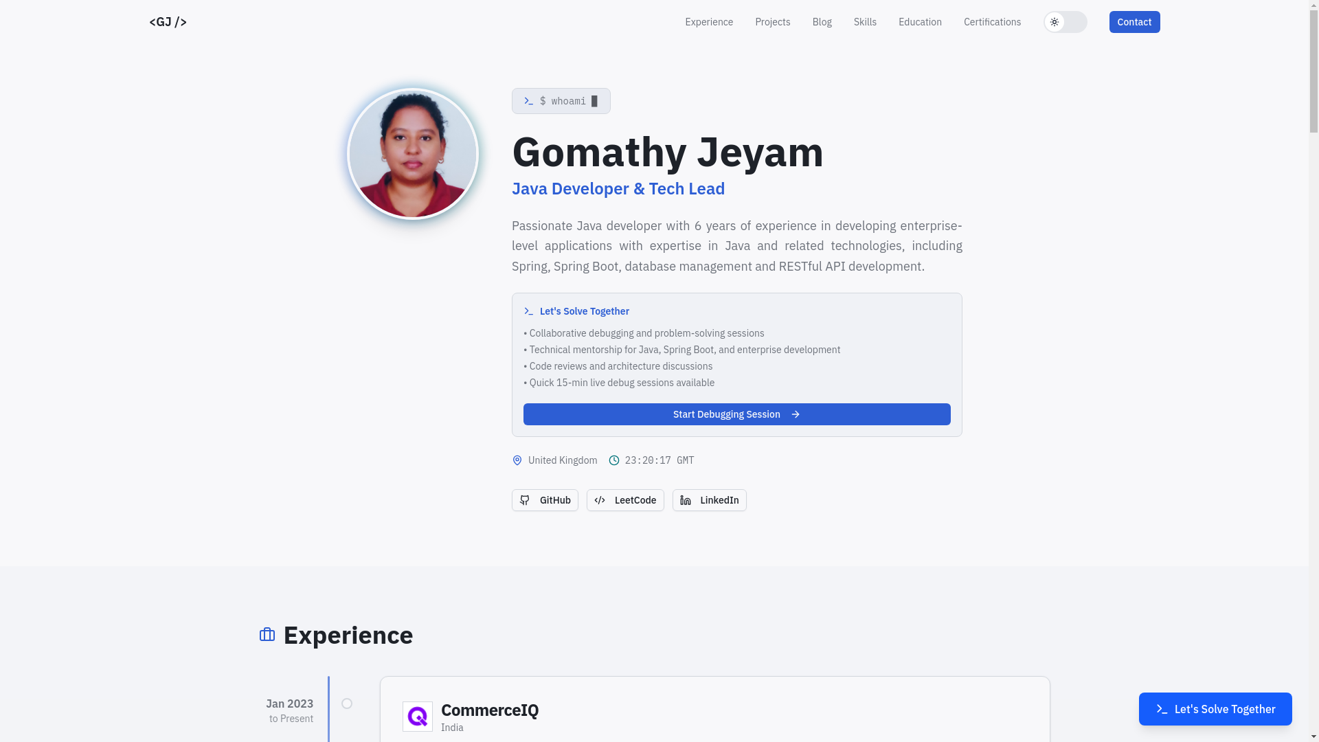 website screenshot of https://gomathy.co.uk/