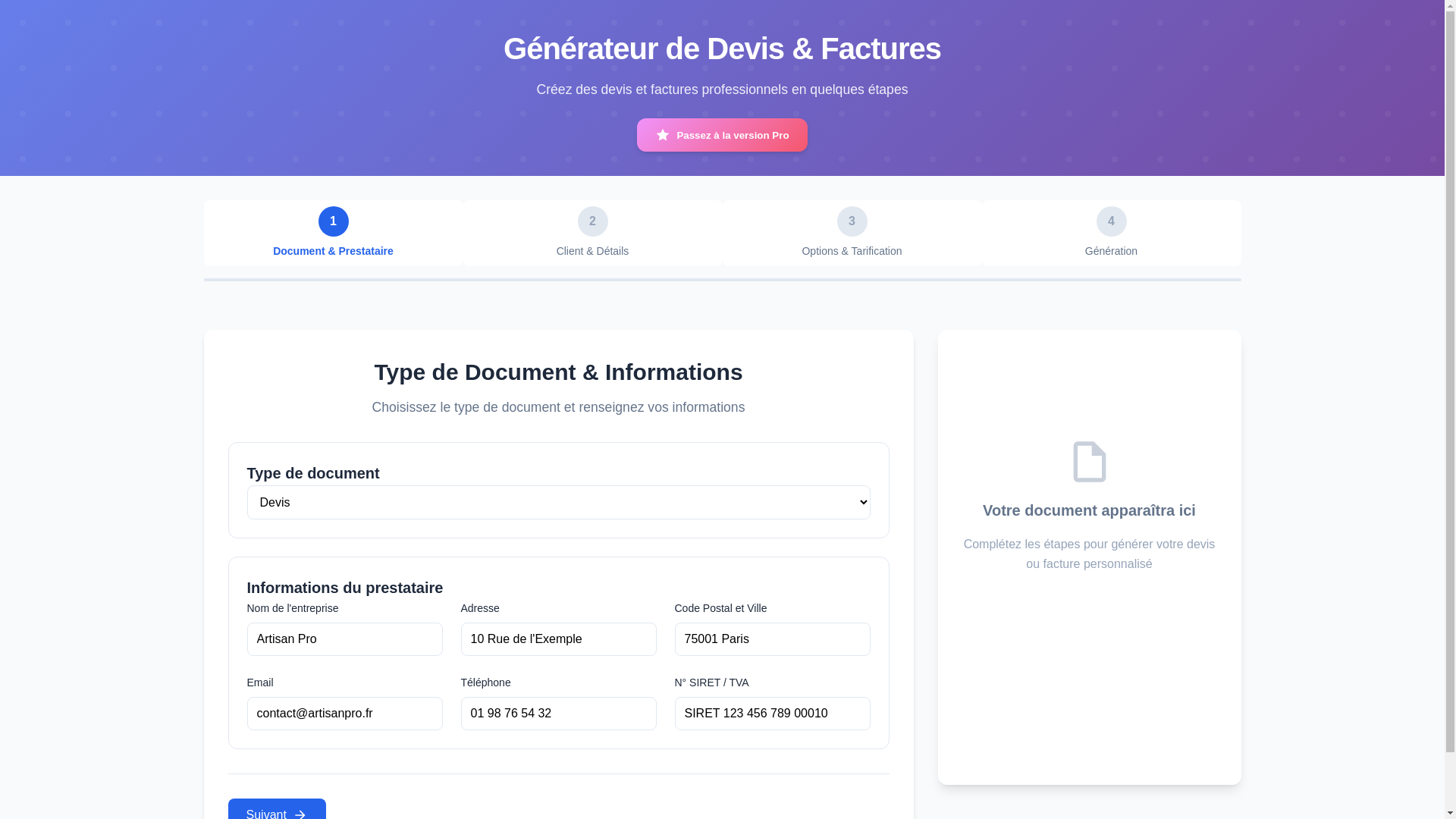 website screenshot of https://facturegen.com/