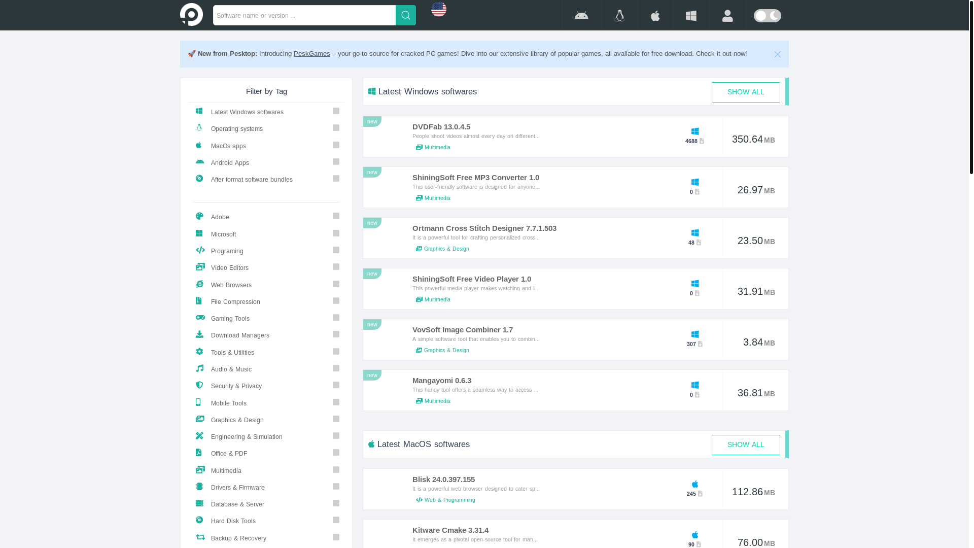 website screenshot of https://pesktop.com/