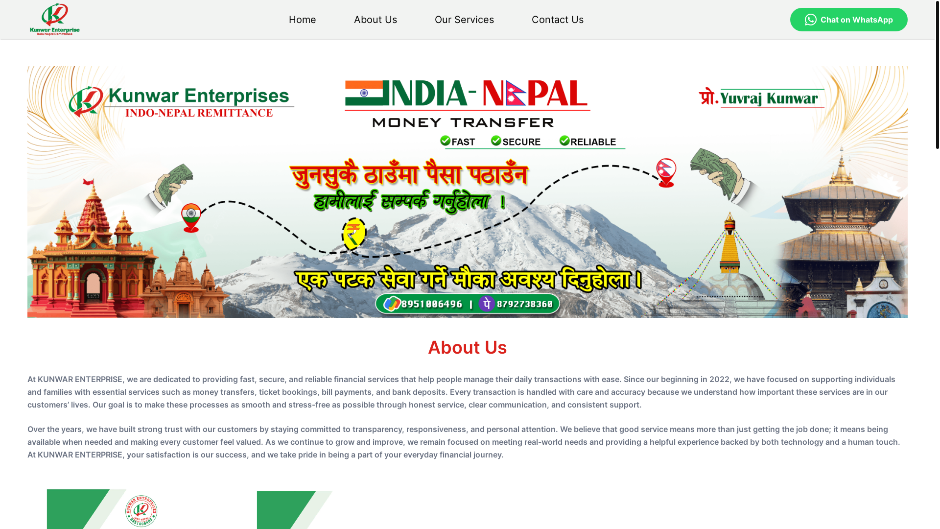 website screenshot of https://kunwarenterprise.com/