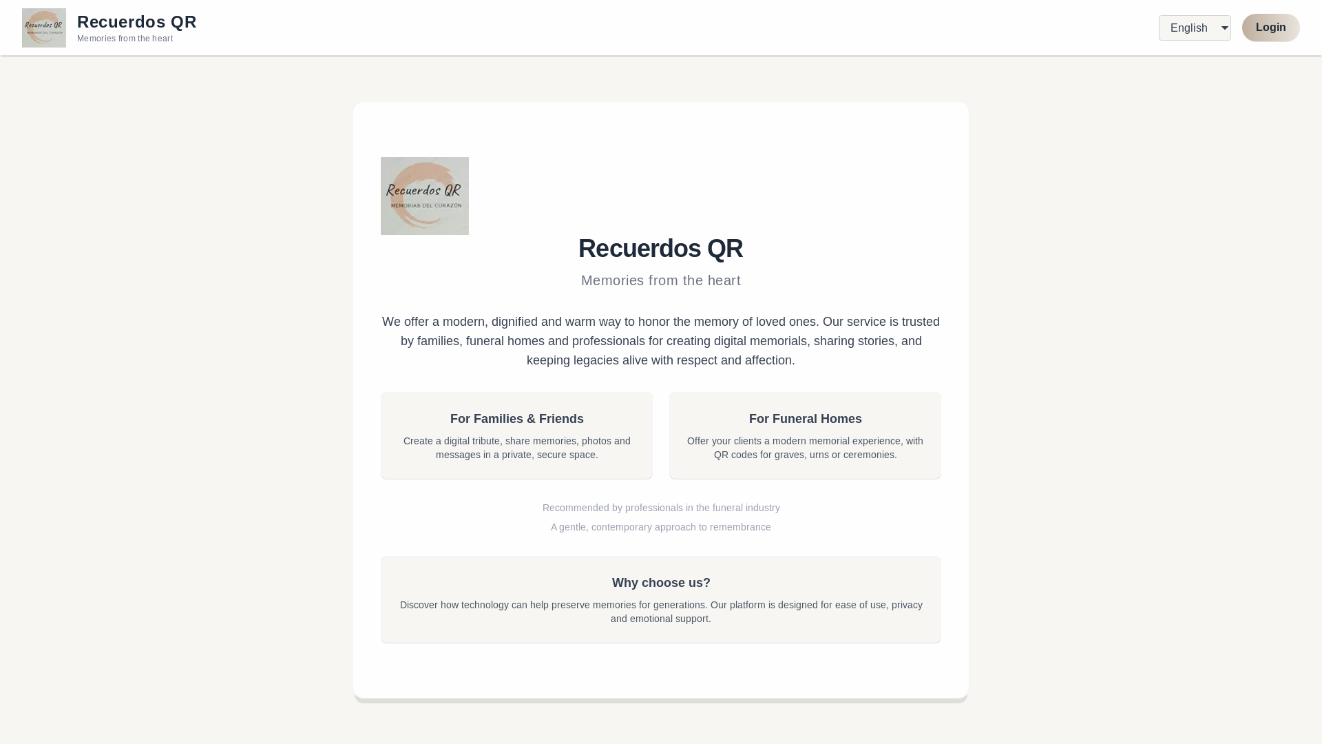 website screenshot of https://recuerdosqr.cl/