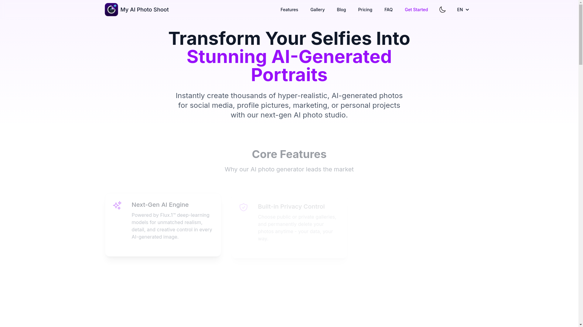 website screenshot of https://myaiphotoshoot-landing2.pages.dev/