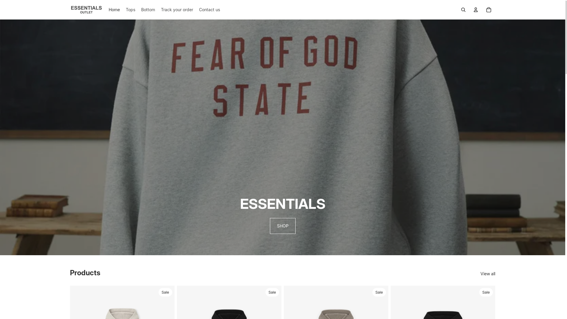 website screenshot of https://essentialsoutlet.online/