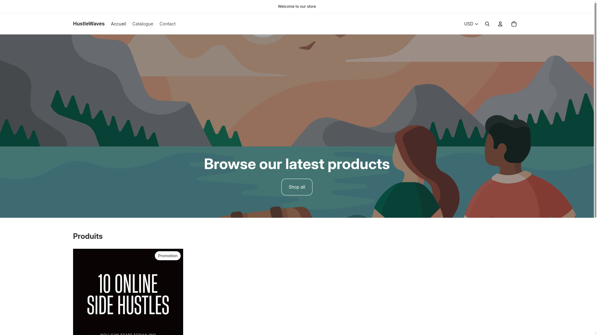 website screenshot of https://hustlewaves.shop/