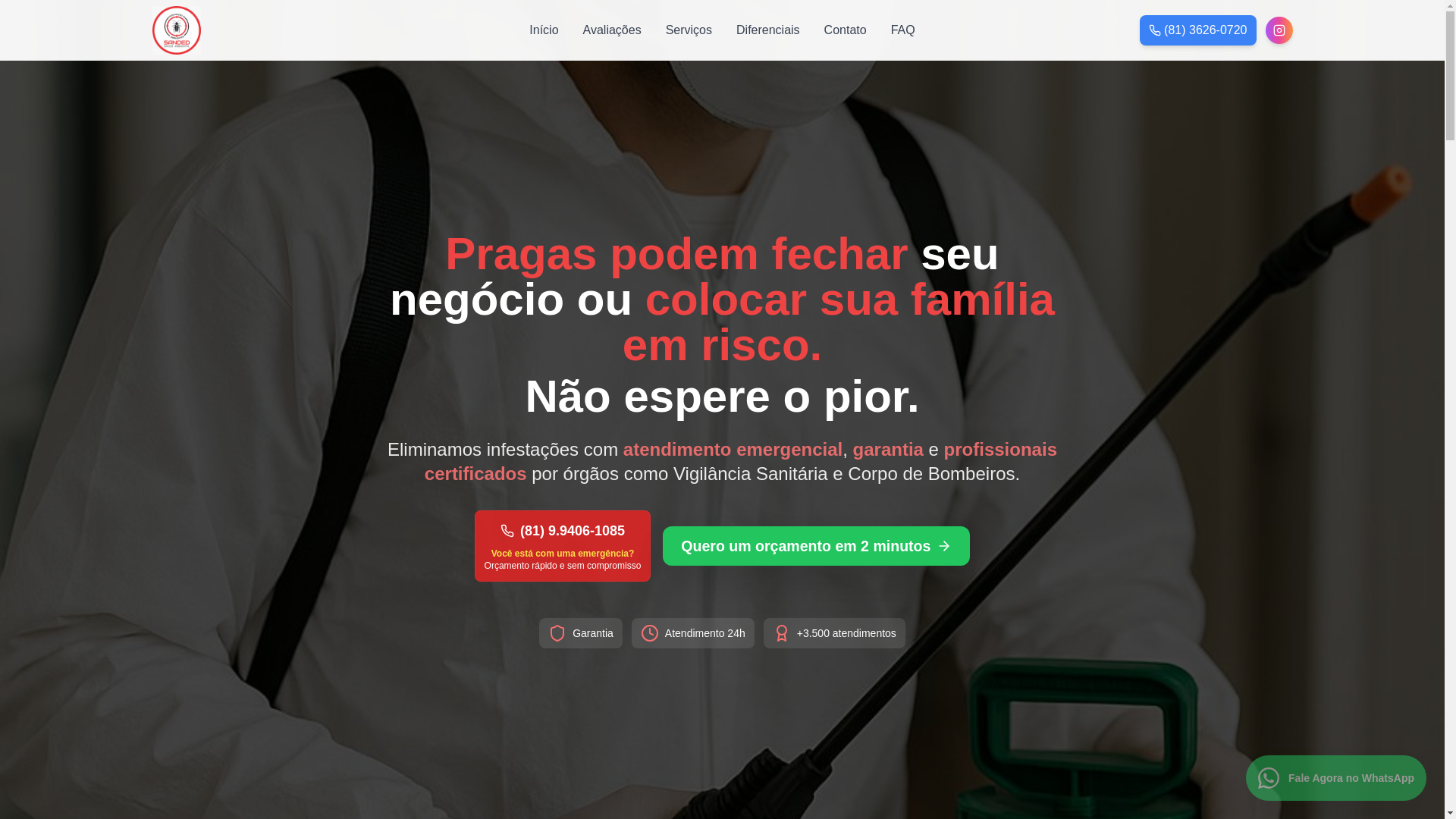 website screenshot of https://sandedcontroledepragas.com.br/