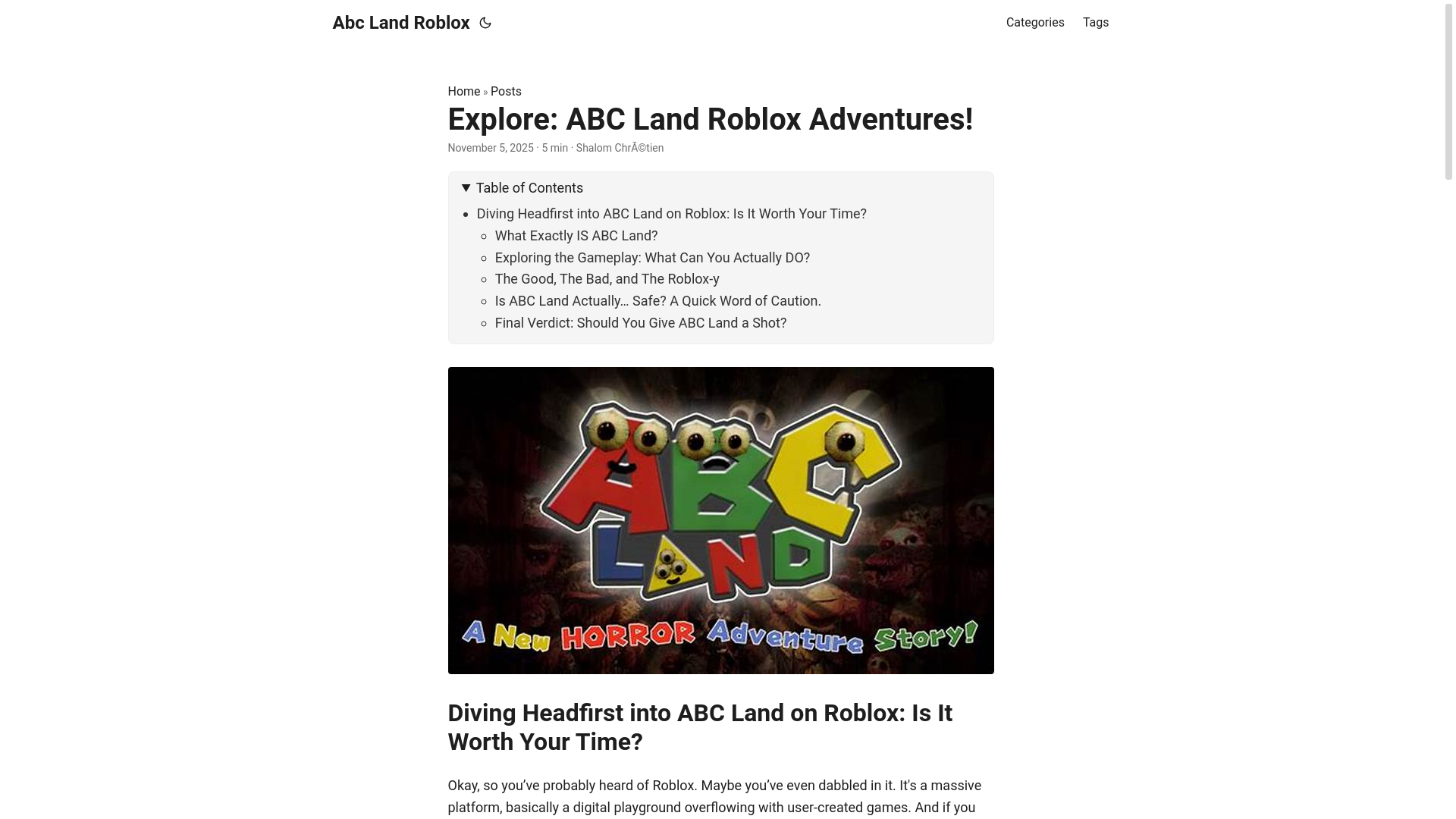 website screenshot of https://abc-land-roblox.pages.dev/