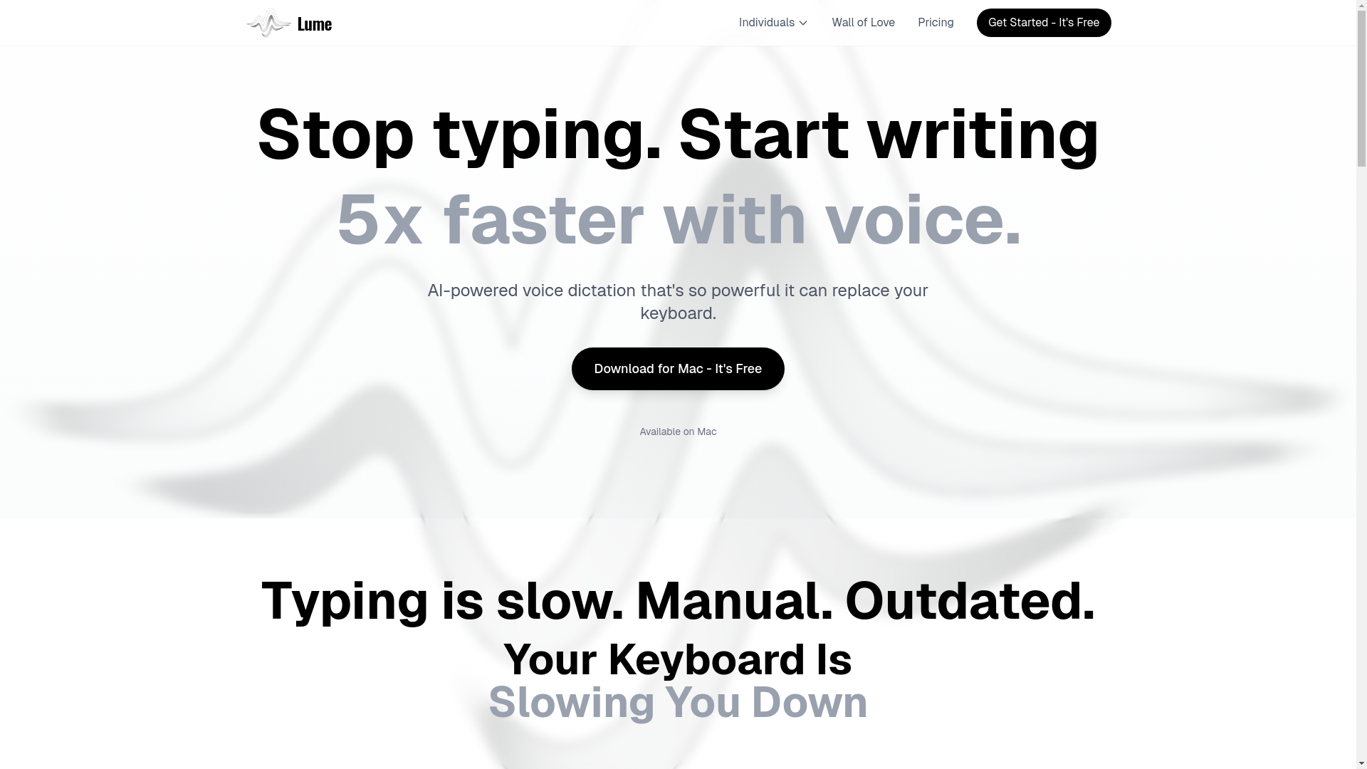 website screenshot of https://lumevoice.com/