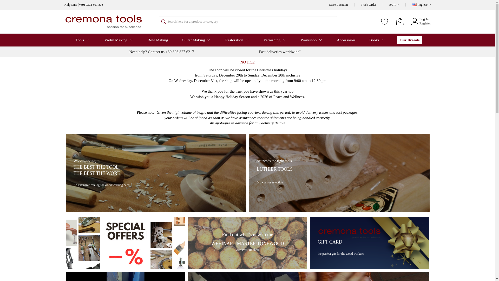 website screenshot of https://www.cremonatools.com/