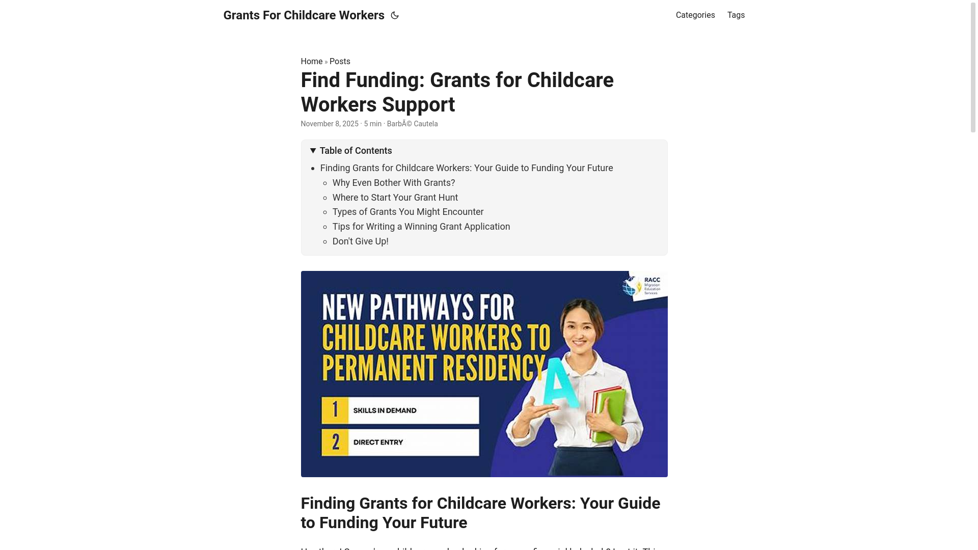 website screenshot of https://grants-for-childcare-workers.pages.dev/