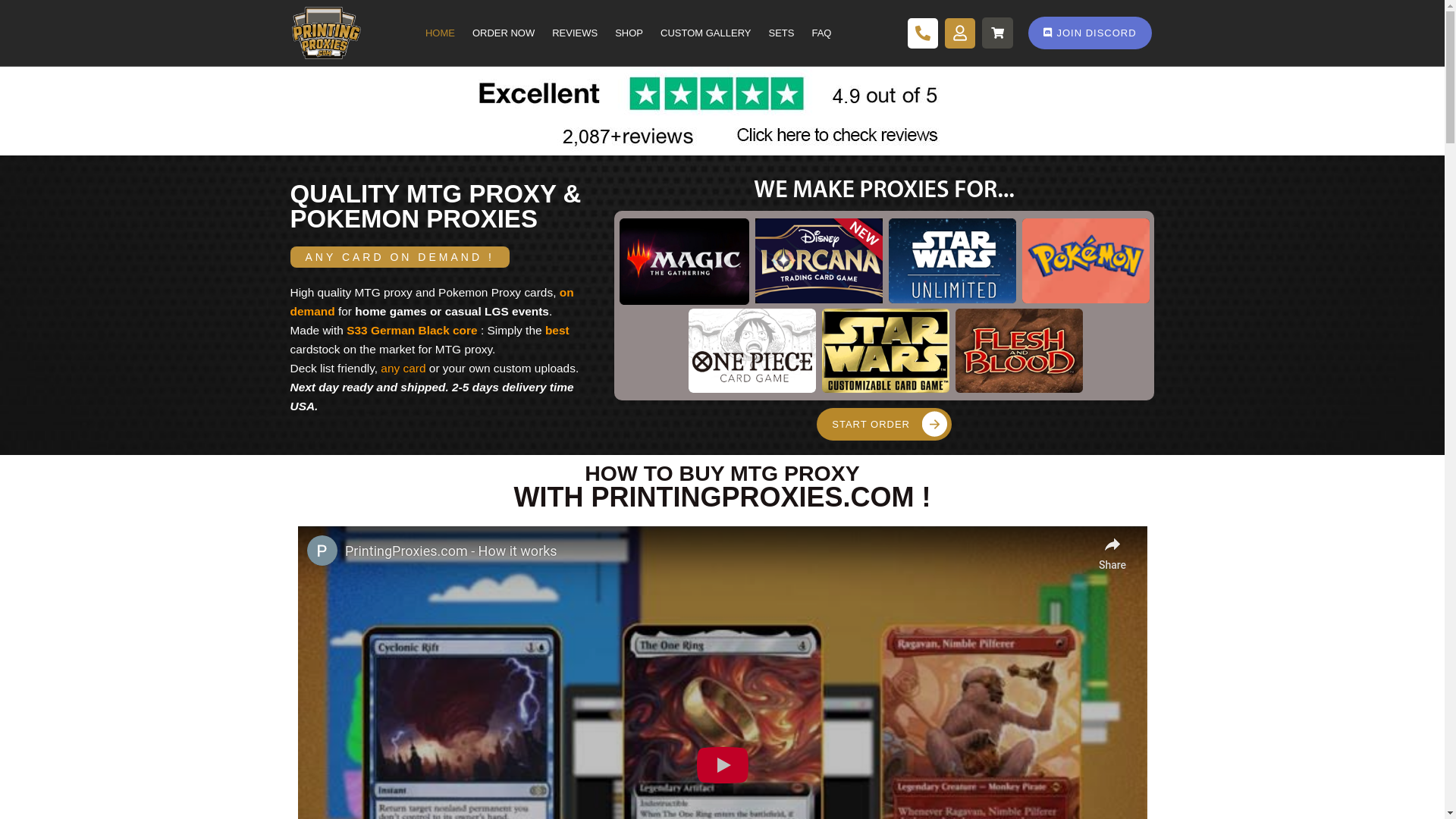 website screenshot of https://printingproxies.com/