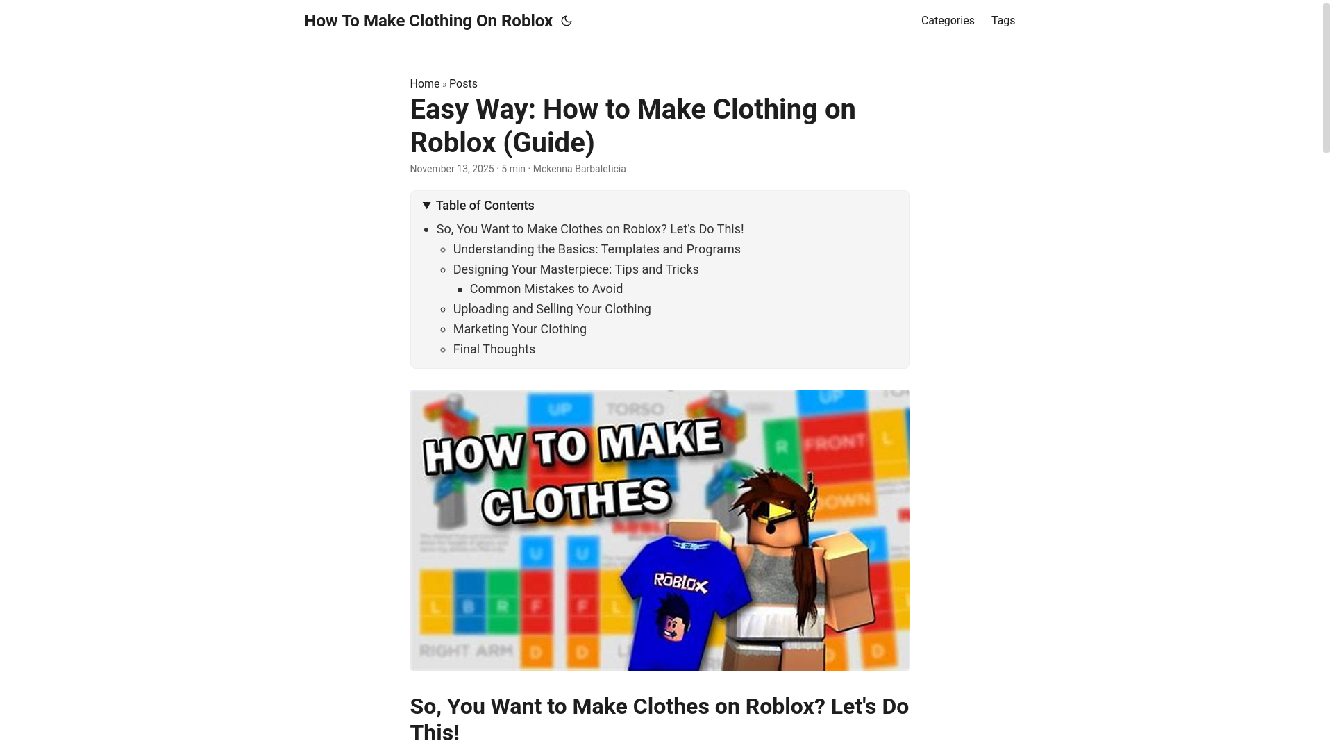 website screenshot of https://how-to-make-clothing-on-roblox.pages.dev/