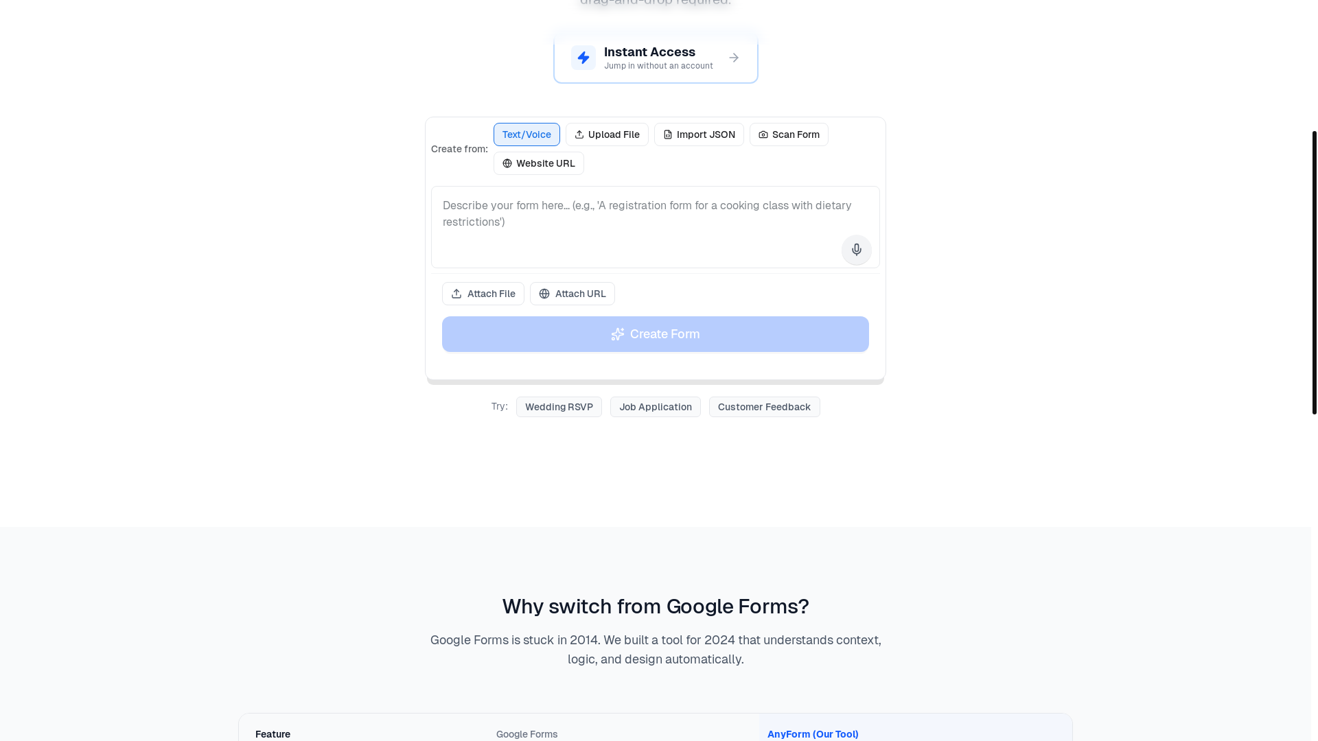 website screenshot of https://anyform.live/