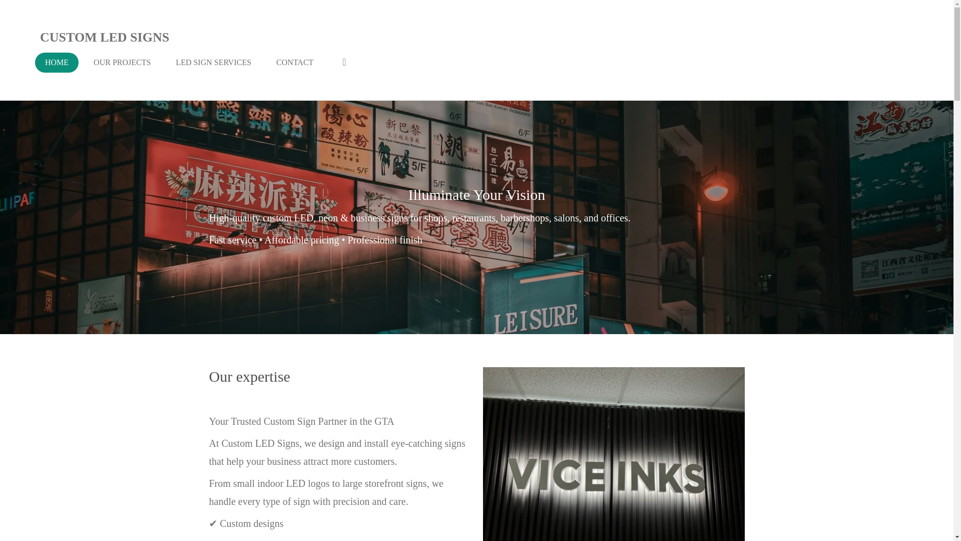 website screenshot of https://customledsign.ca/