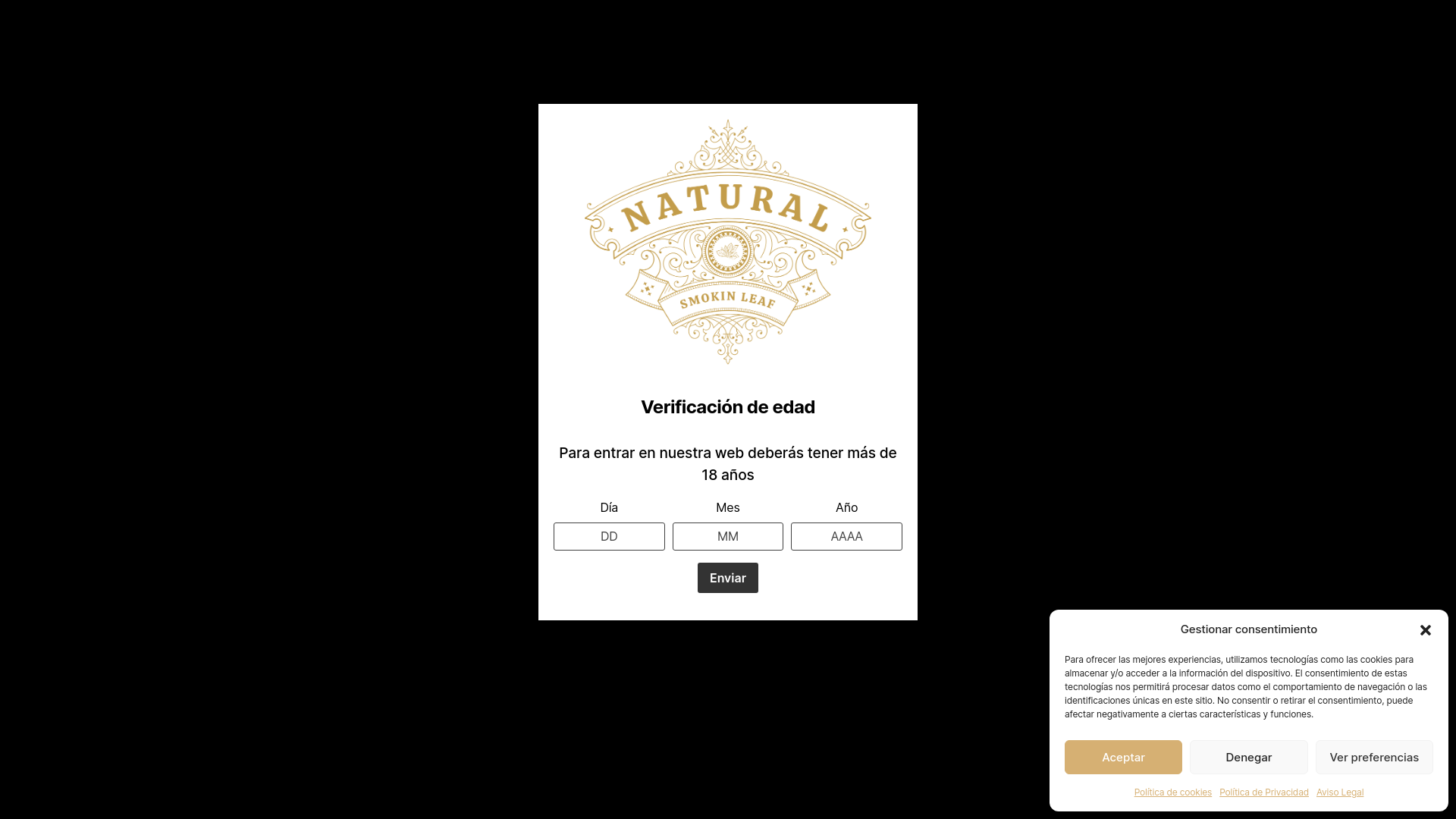 website screenshot of https://naturalsmokingleaf.com/