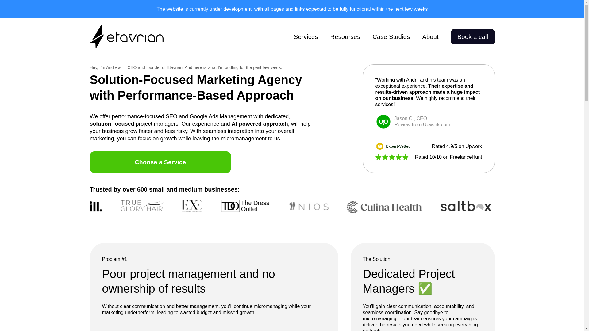 website screenshot of https://etavrianagency.com/