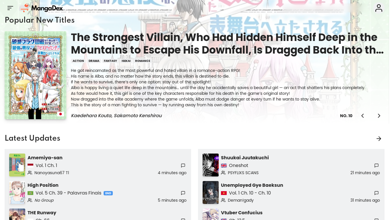 website screenshot of https://mangadex.org/