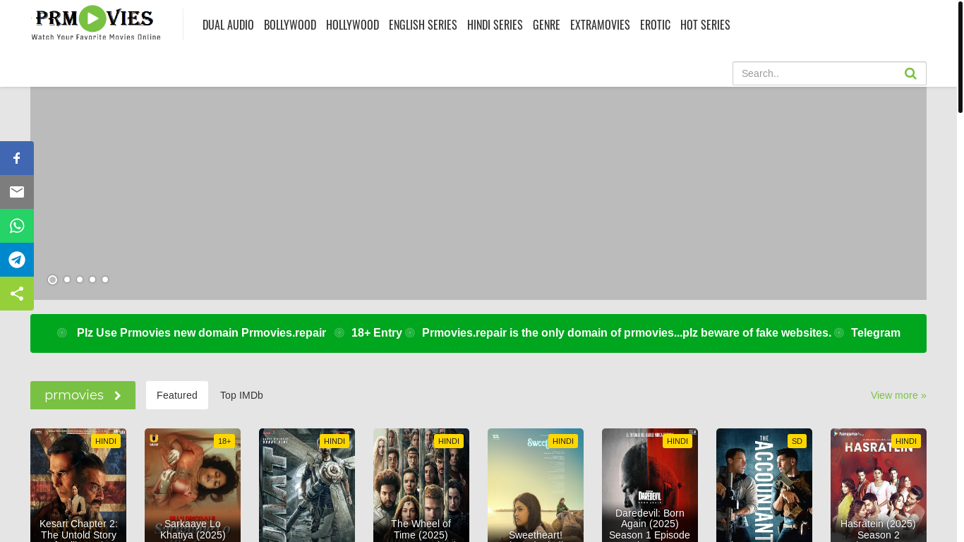 website screenshot of https://prmovies.cash/