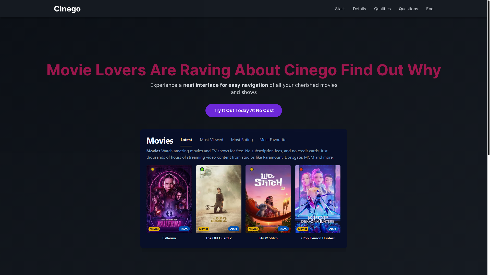 website screenshot of https://cinego-92fo.pages.dev/