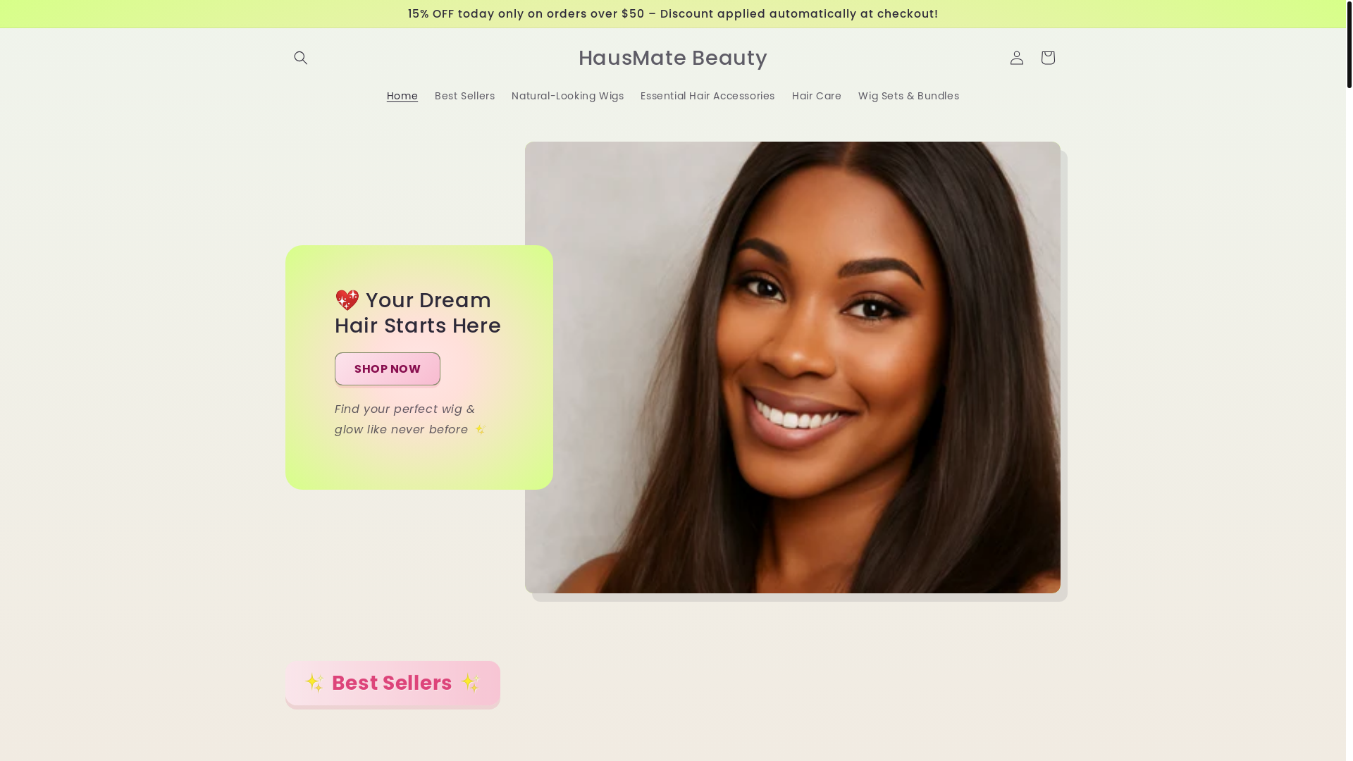 website screenshot of https://hausmatebeauty.com/