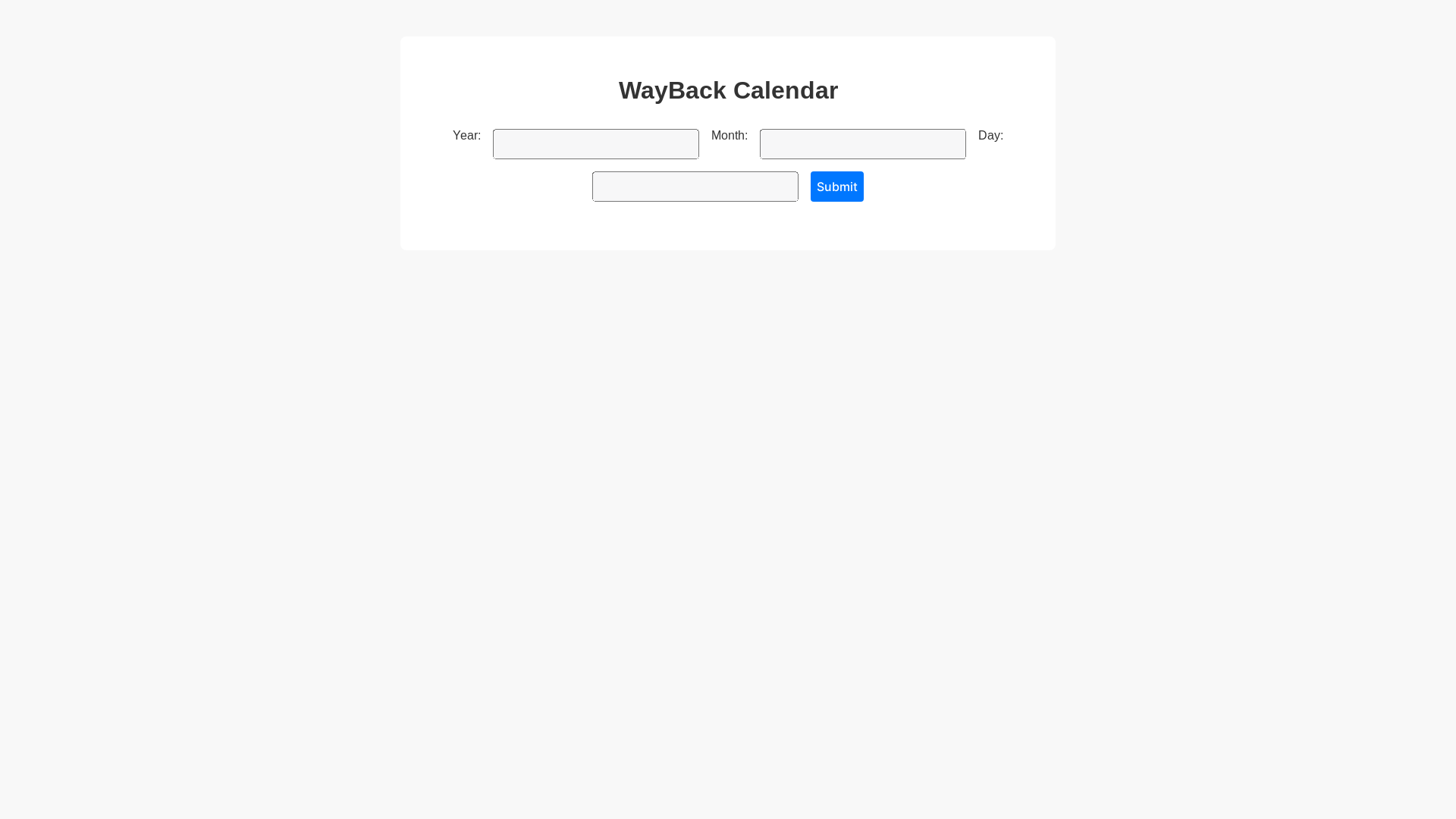 website screenshot of https://waybackcalendar.com/