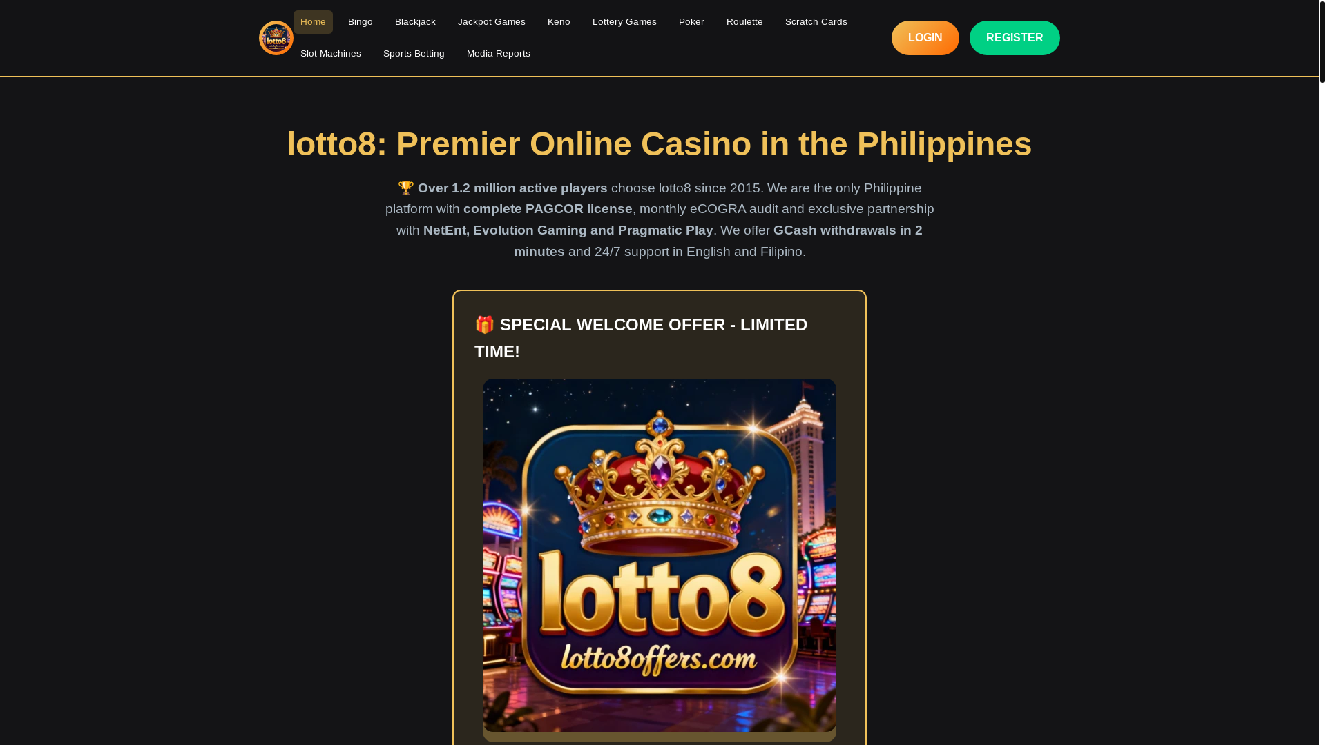 website screenshot of https://lotto8offers.com/