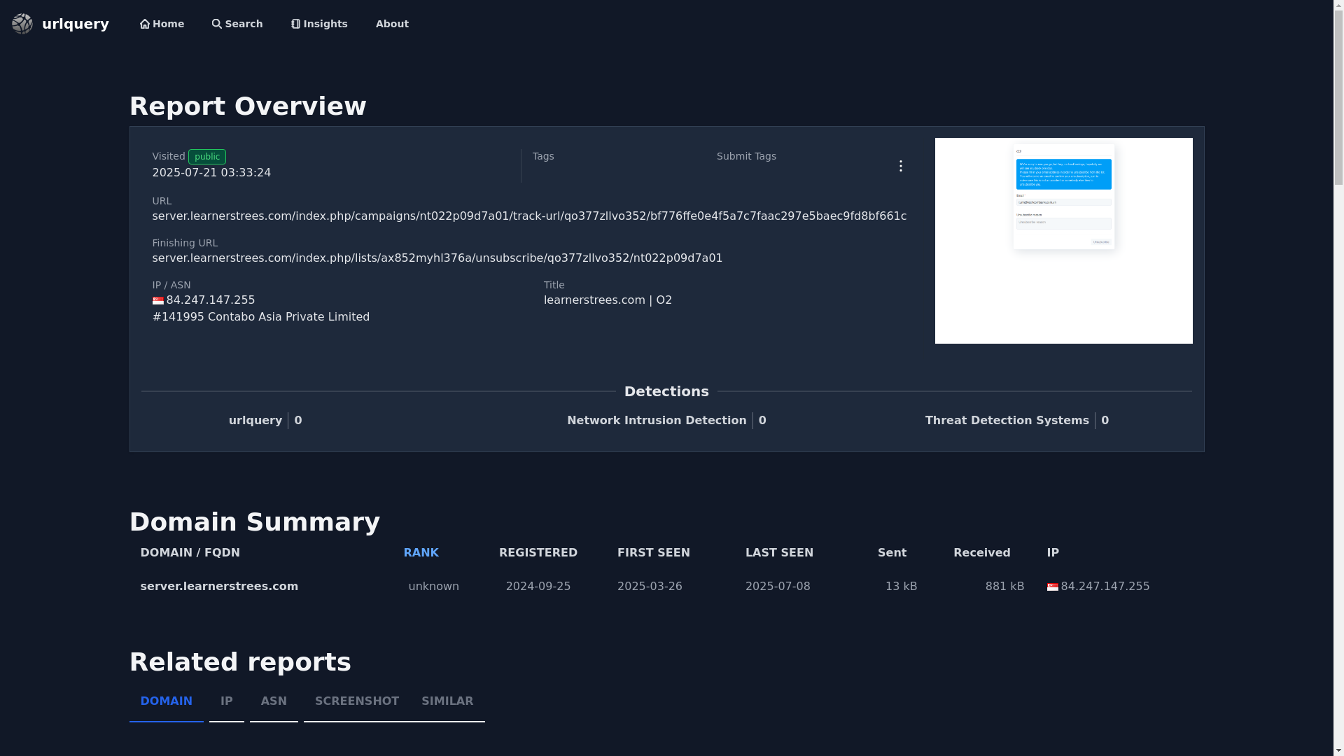 website screenshot of https://www.urlquery.net/report/b5d43250-24a8-4815-b68a-6872a78e89d3