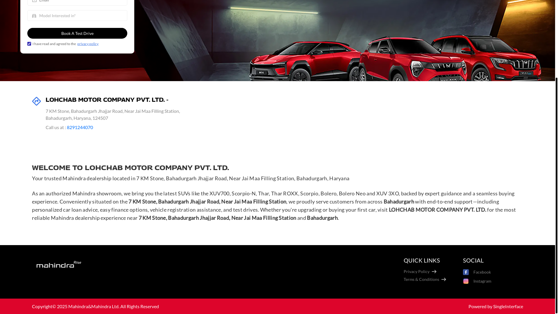 website screenshot of https://lohchab-motor-mahindra-bahadurgarh-jhajjar-road.co.in/