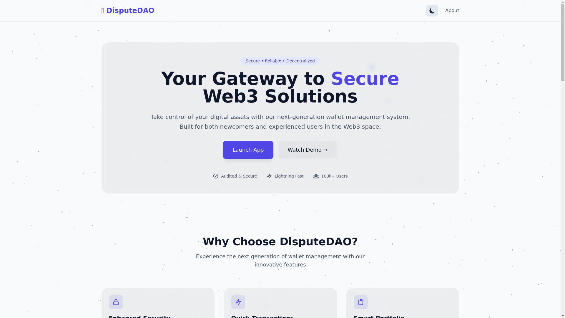 website screenshot of https://disputedao.org/