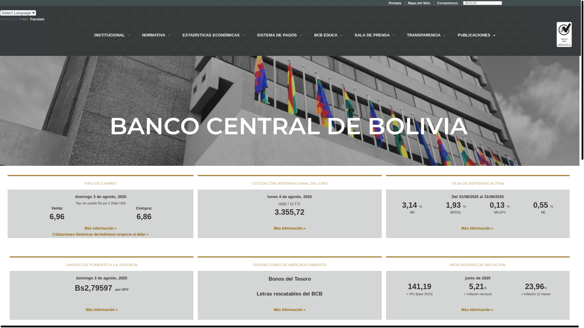 website screenshot of https://www.bcb.gob.bo