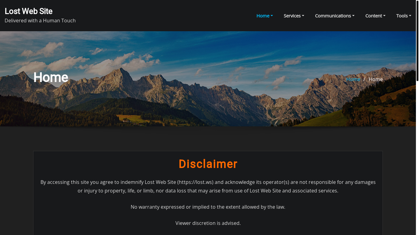 website screenshot of https://lostwebsite.org/