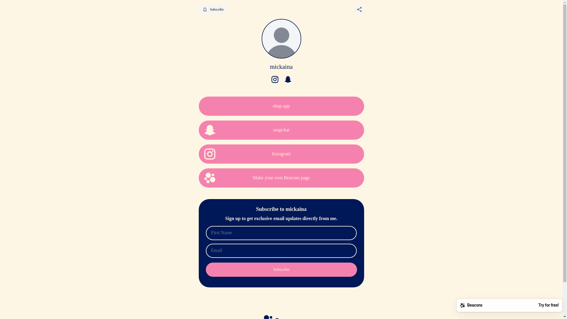 website screenshot of https://mickaina.com/